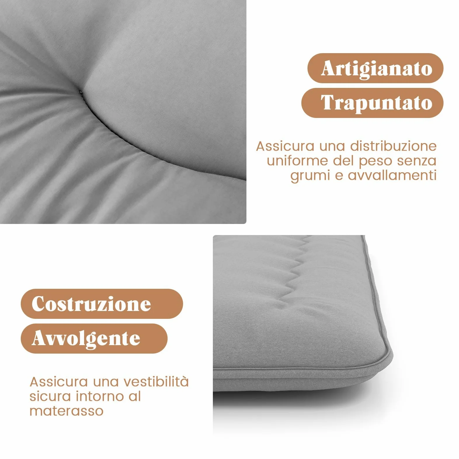 COSTWAY Materasso Futon Pieghevole, Materasso Portatile con Sacca da Trasporto per Camping, Materasso da Terra con Copertura Lavabile (Grigio,200 x 140 cm)