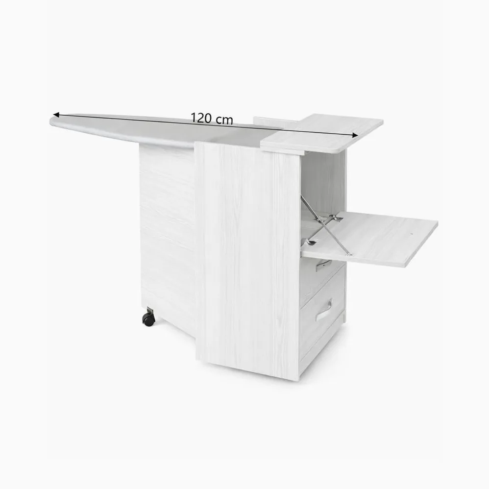 Linea Azzurra Mobile con Asse da Stiro Pieghevole Mobile da Stiro in Legno Nobilitato Melaminico 89x57x44 cm con Cassetti Contenitori e Ruote Made in Italy