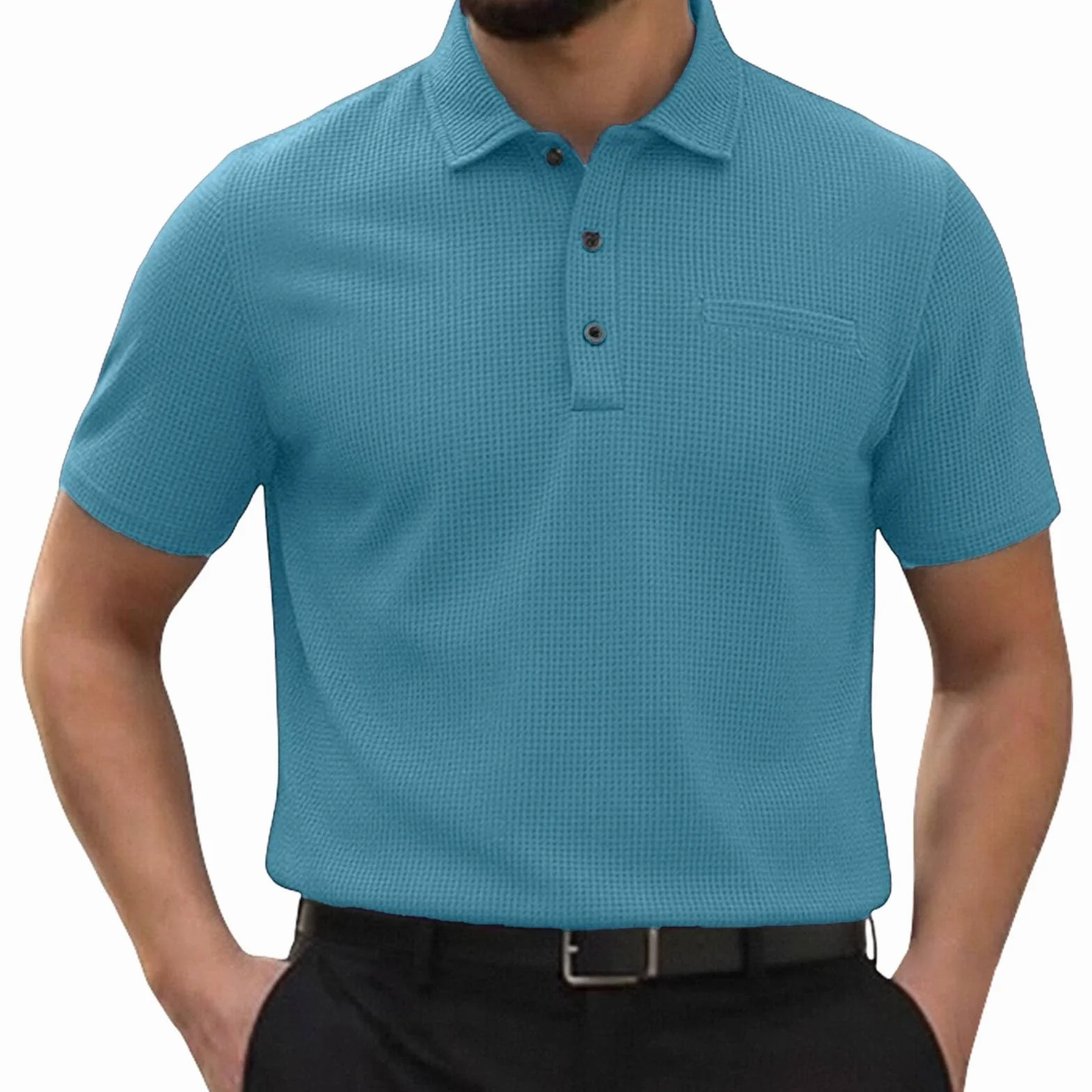 Breeze Capri Polo Uomo vestibilità Pancia da Birra Elastico Asciugatura Rapida Collo texturizzato Maniche Corte Golf Tempo Libero