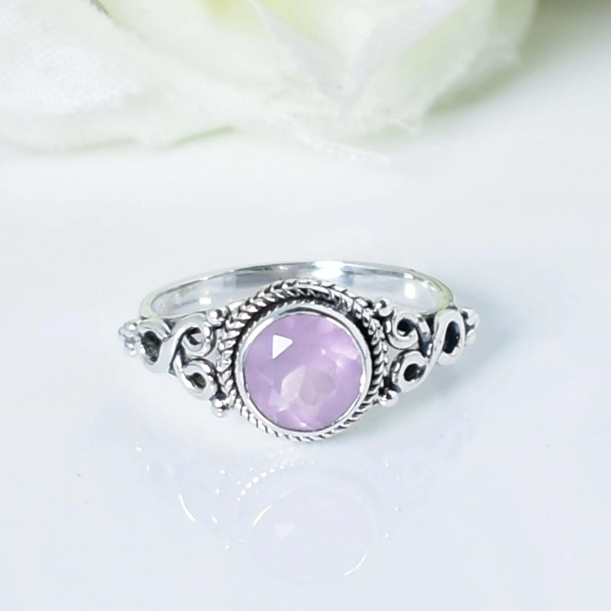 Anello in quarzo rosa Gems Vibes argento Sterling 925 fatto a mano misura 6