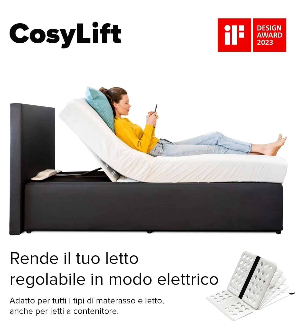 CosyLift rete a doghe Add On – trasforma ogni letto in regolabile elettrico – Meccanismo di sollevamento per materassi, reti e letti a molle – incluso interruttore manuale