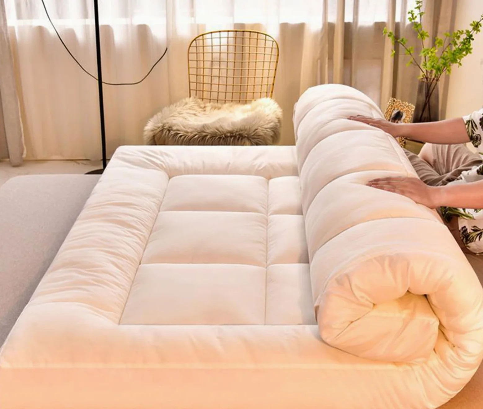 Materassi giapponesi King Size, coprimaterasso in gel e memory foam per letto matrimoniale, traspirante, futon, materasso da pavimento (200x220cm Cammello)