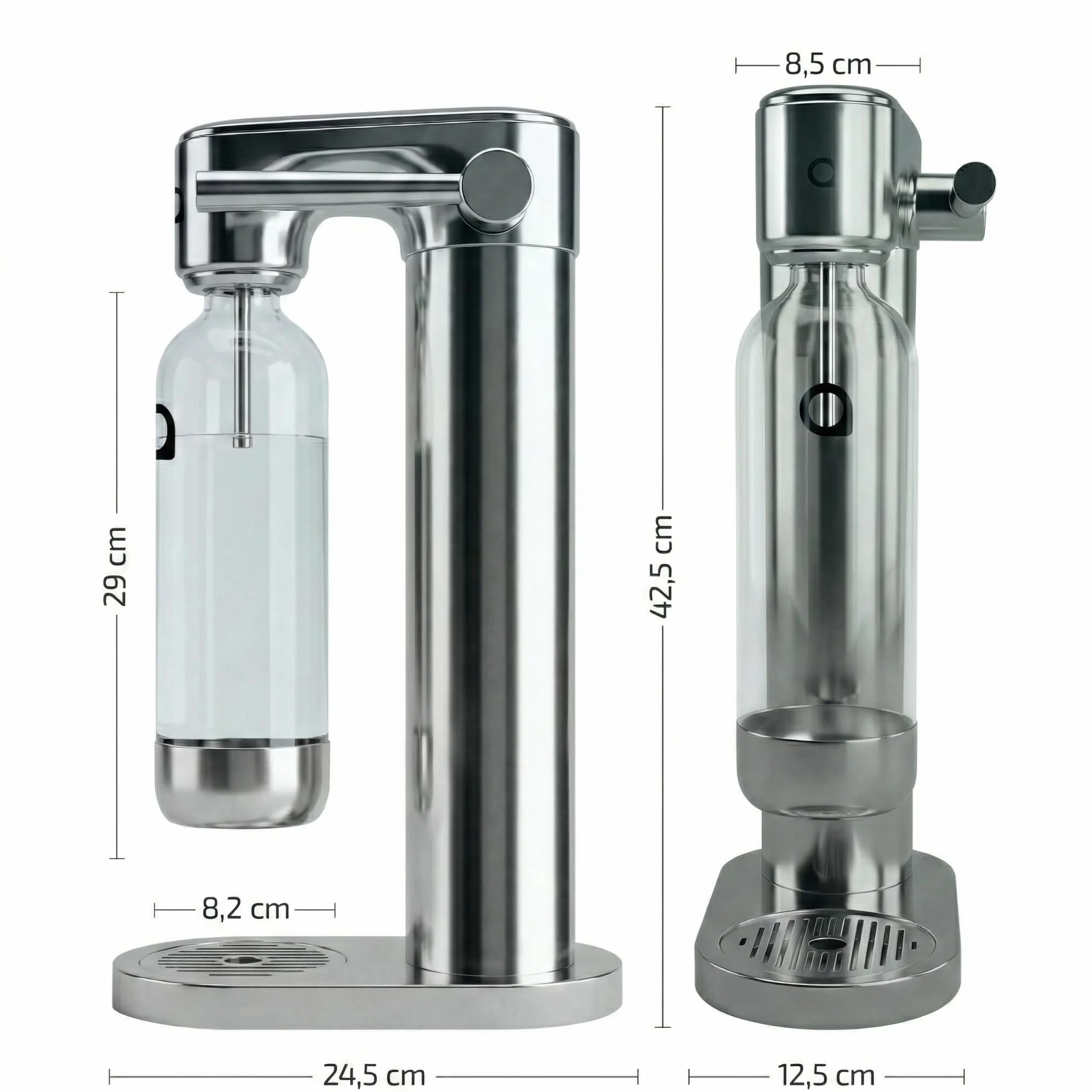 Aquafloow Macchina Soda per Acqua Frizzante in Acciaio Inox, Gasatore d’Acqua con CO₂ Ricaricabile, Bombola 60L, Bottiglia Senza BPA