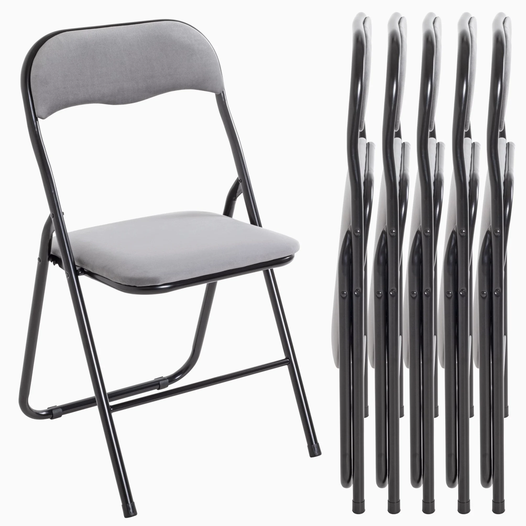 HAKU Set di 6 sedie pieghevoli grigio, nero, Metallo, tessuto di velluto - Dim. L 45,00 cm x A 81,00 cm x P 45,00 cm, Stile Moderno
