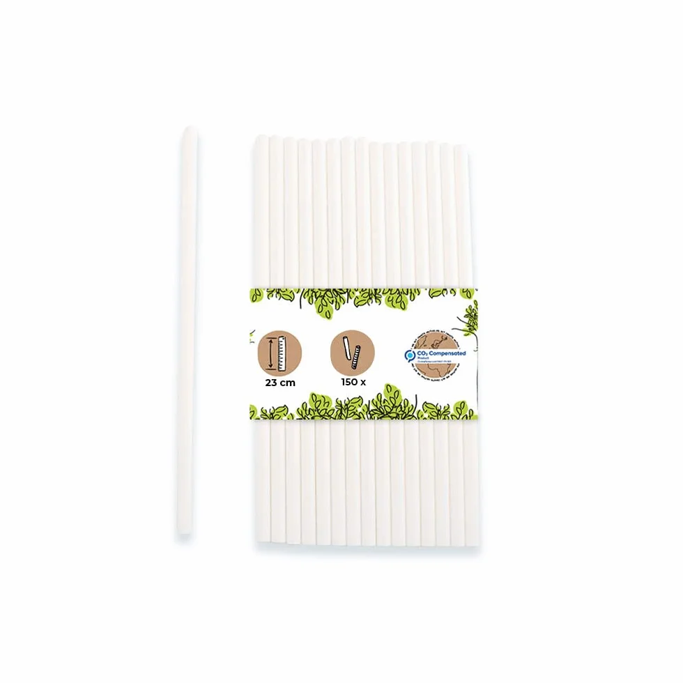 GREENBOX Cannucce di carta Jumbo 23 cm, cannuccia 8 mm, biodegradabili, cannucce bianche ecologiche, per frullati, 150 pezzi