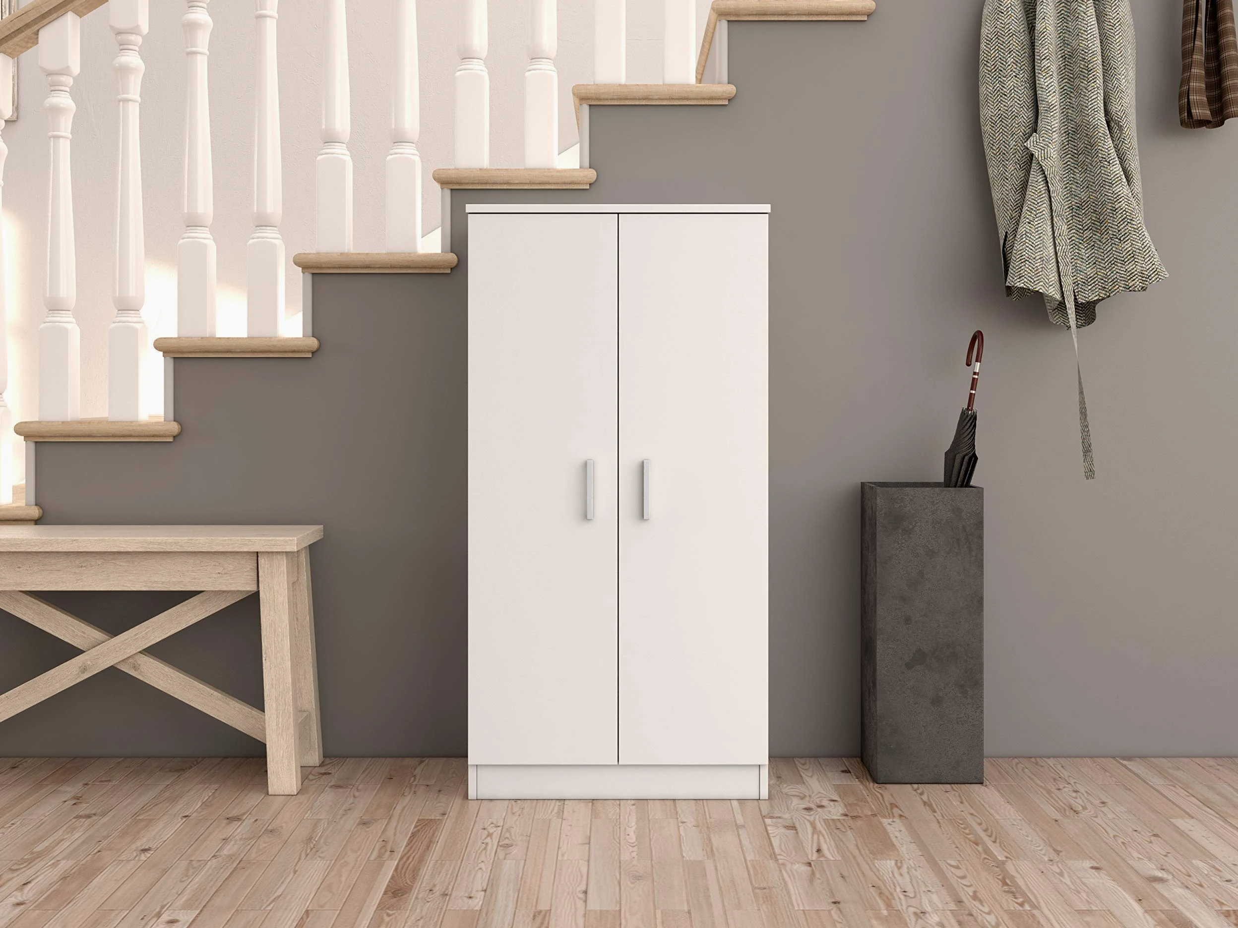 Dmora - Scarpiera Alcudia, Portascarpe salvaspazio, Scarpiera da ingresso, Armadio multiuso a 5 ripiani, 55x36h108 cm, Bianco