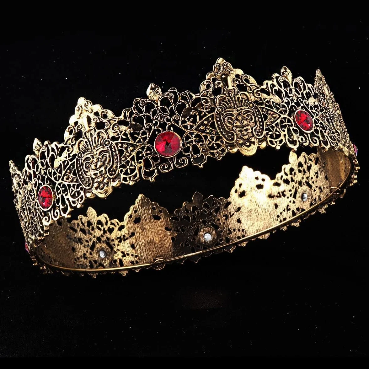 King Men Gold Tiara Corona Imperiale Medievale Cristallo Matrimonio Halloween