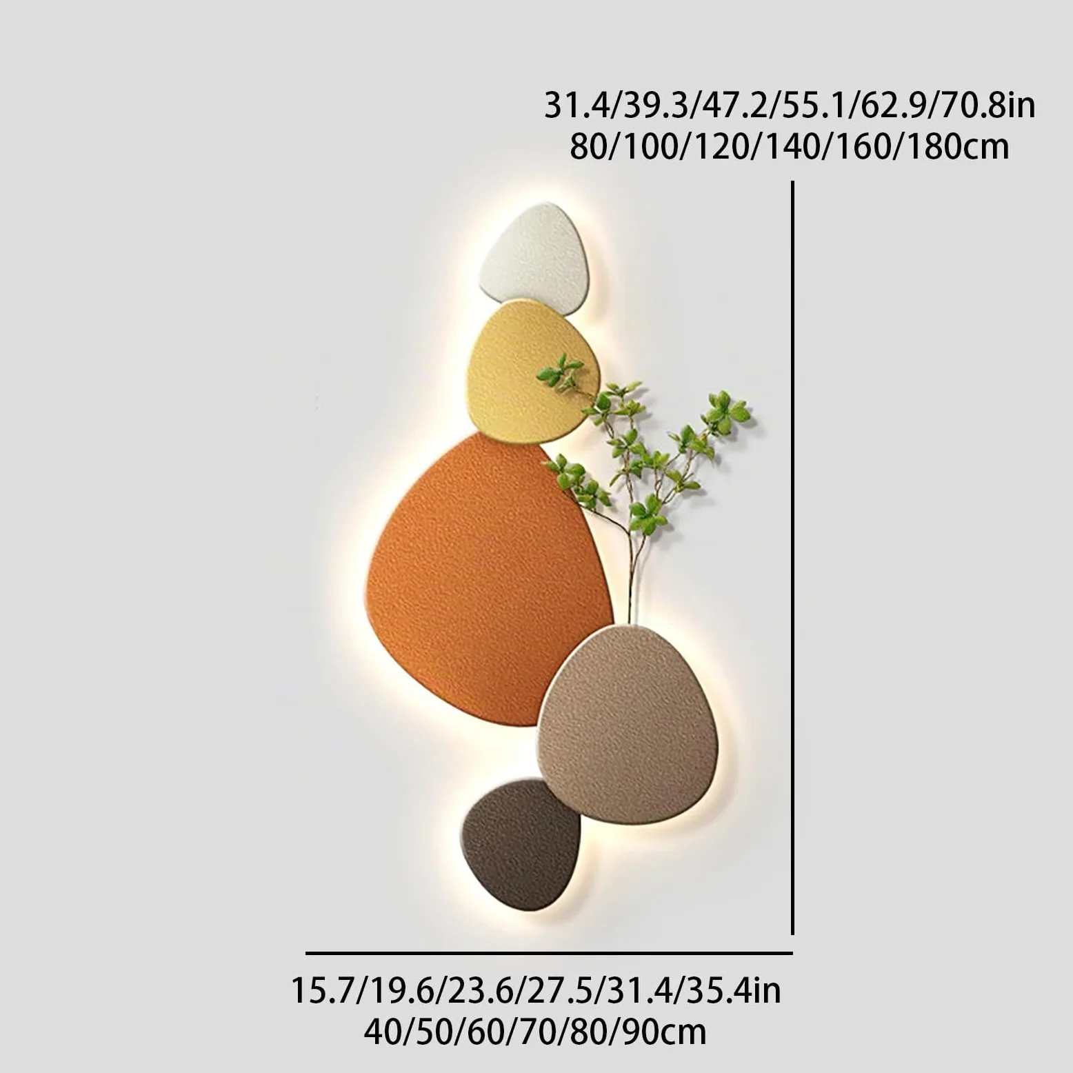 Decorazione da Parete LED 3D, Scultura Murale in Arenaria, Quadro in Rilievo con Retroilluminazione, Grande per Soggiorno Camera Letto Ingresso Corridoio(A,40 * 80CM)