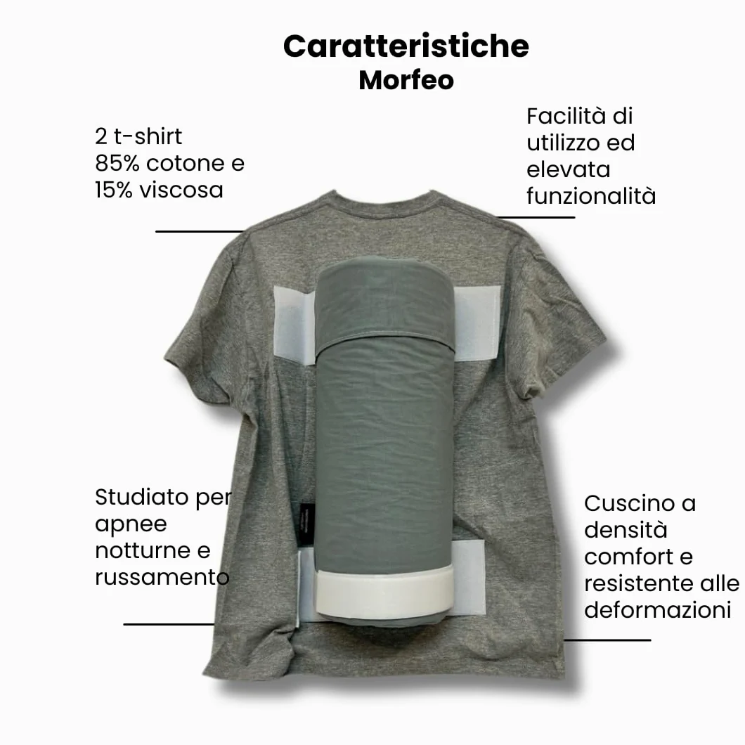 Morfeo Maglietta Antirussamento per Dormire sul Fianco - Cuscino antirussamento – Sistema per Apnee Notturne – 2 T-Shirt con Supporto in Memory Foam Rimovibile – Lavabile e Traspirante – Unisex (XL)
