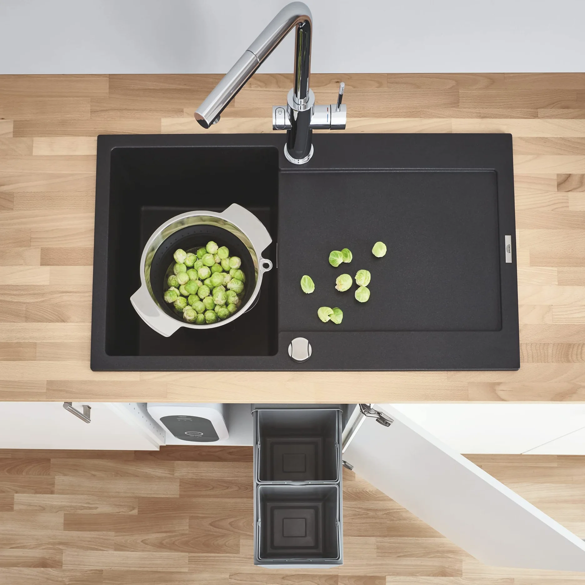 GROHE Bidone Spazzatura, raccolta differenziata, per basi sottolavello dotate di sistemi ad anta battente, larghezza mobile minima 30 cm, 40855000