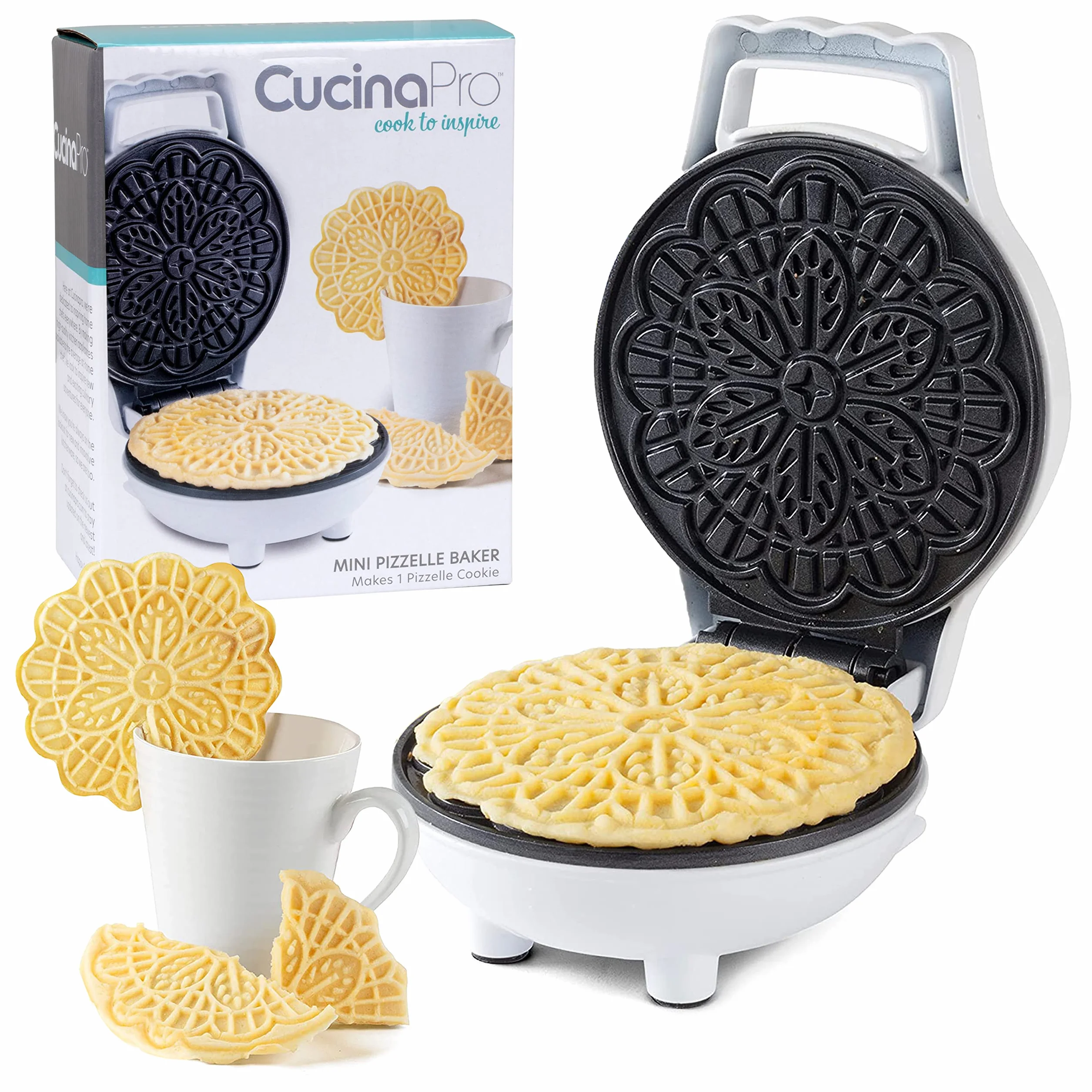 Mini macchina elettrica per pizza – produce 1 piccolo waffle tradizionale italiano da 10,2 cm in pochi minuti – Pressa in ferro antiaderente con guida alle ricette – Dolci o regalo da