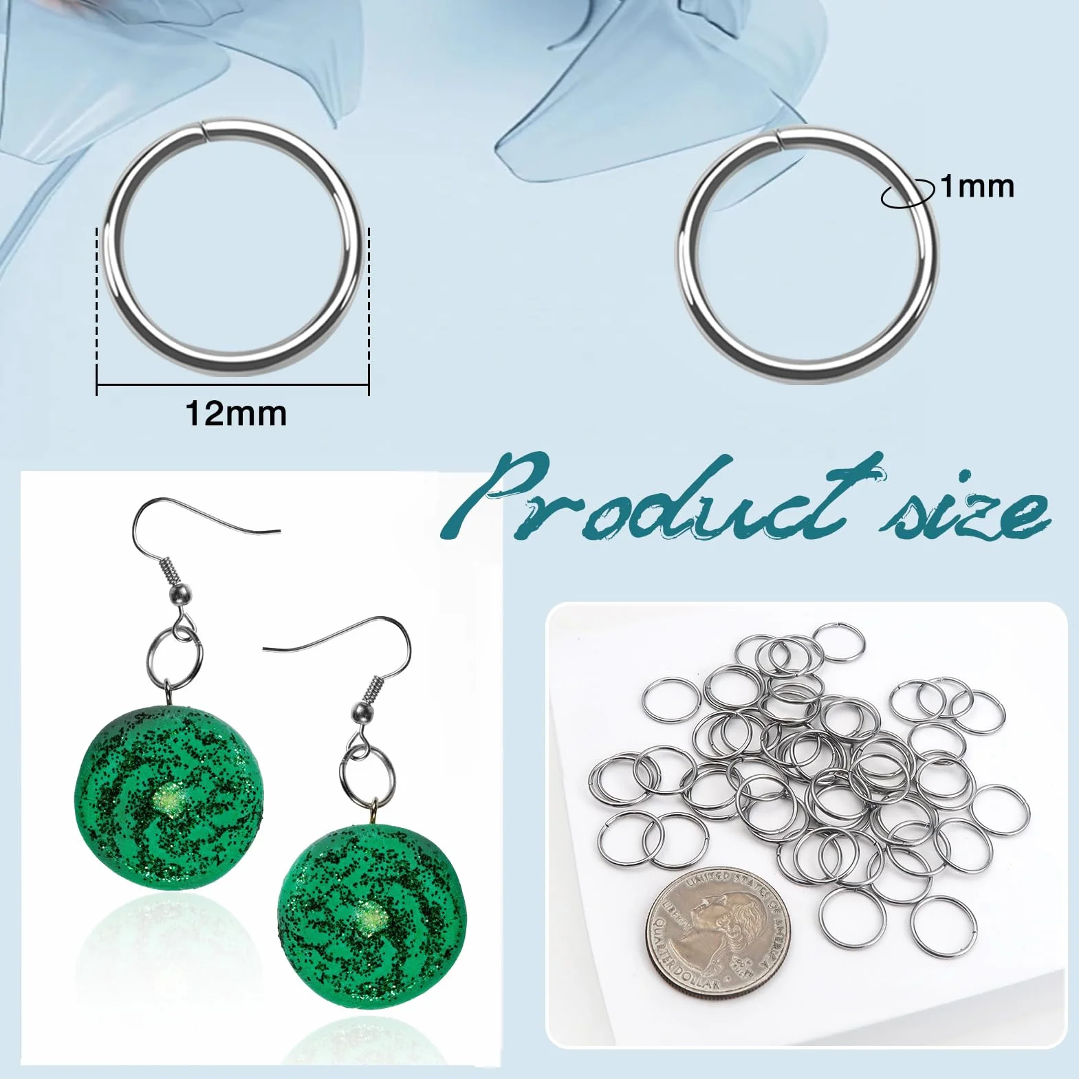 TOAOB 500 Pezzi 12 mm Anelli Aperti di Salto Acciaio Inossidabile Aperto Anellini per Bigiotteria Gioielli Fai Da Te Braccialetti Ciondoli Collane Orecchini