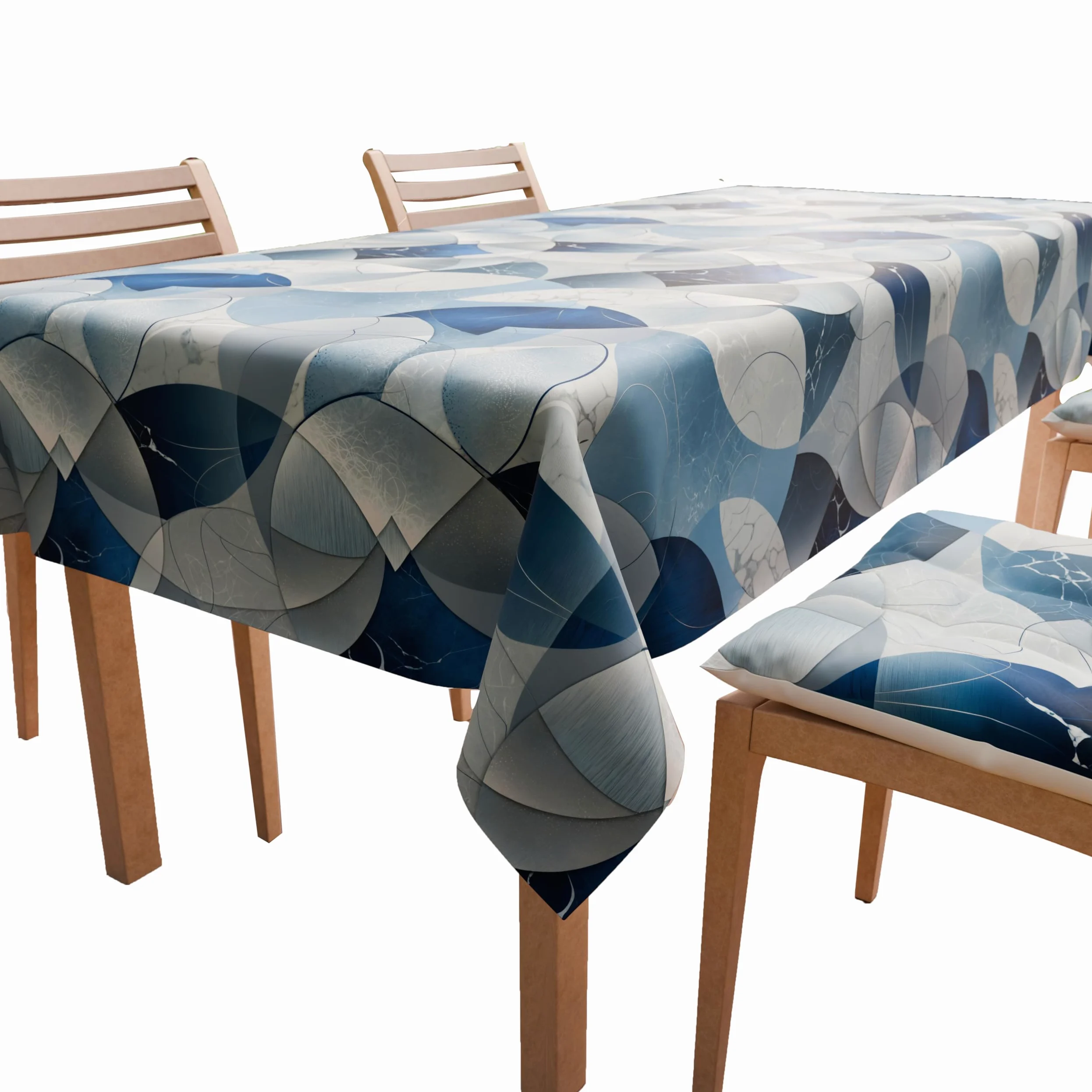 PETTI Artigiani Italiani - Tovaglia da Tavola, Tovaglia Cucina in Microfibra Antimacchia Disegno Cerchio Blu X24 Posti (140x450 cm) 100% Made in Italy