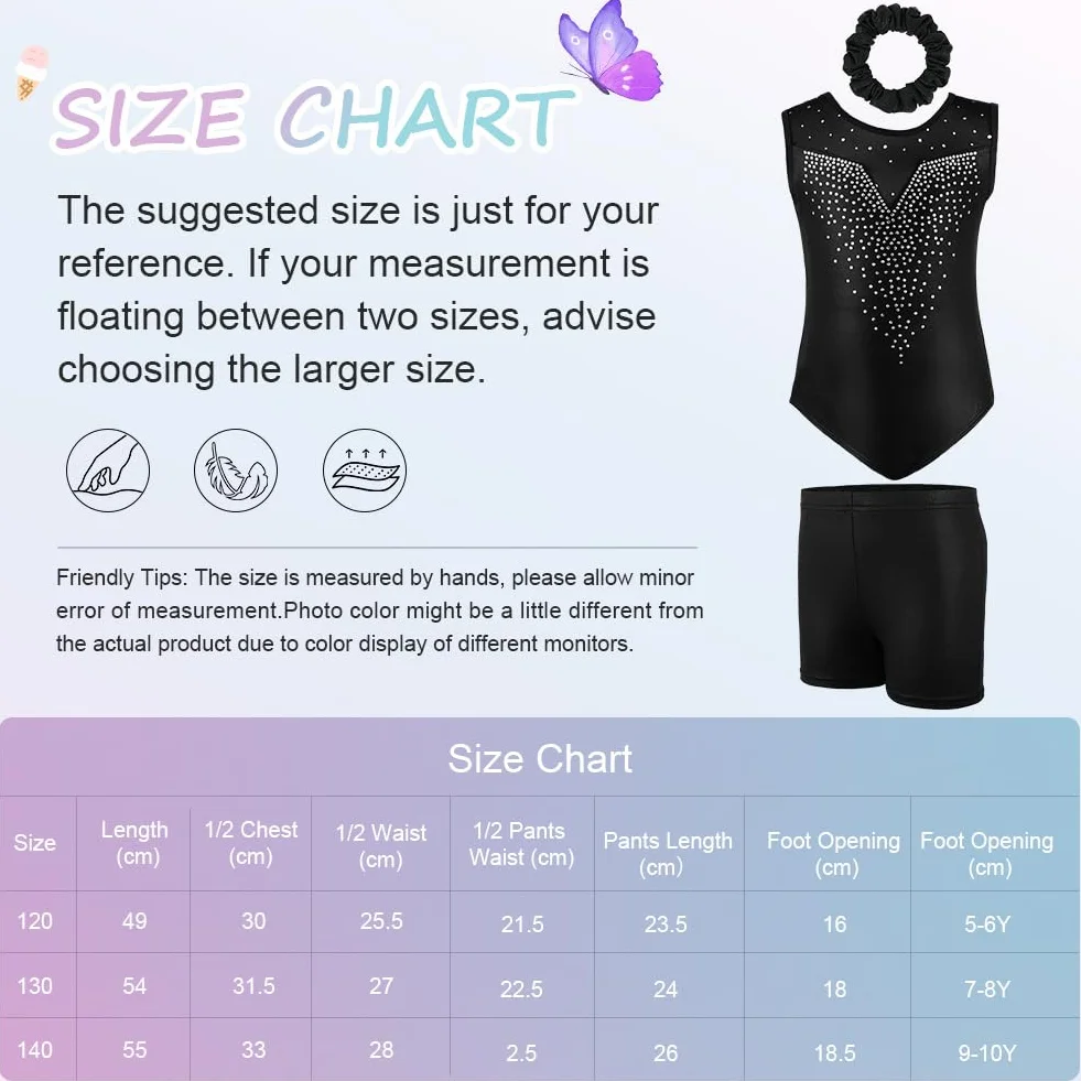 AOOWU Set Ginnastica 3 Pezzi, Leotard Y-Neck Pantaloncini, Danza Gradient Colour Sparkle