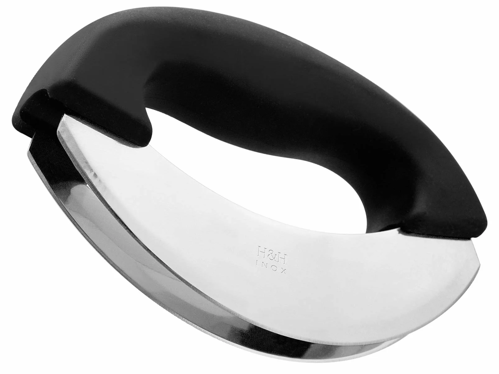 H&H Mezzaluna Doppia Lama, Acciaio Inox, Nero, 15x9.5 cm