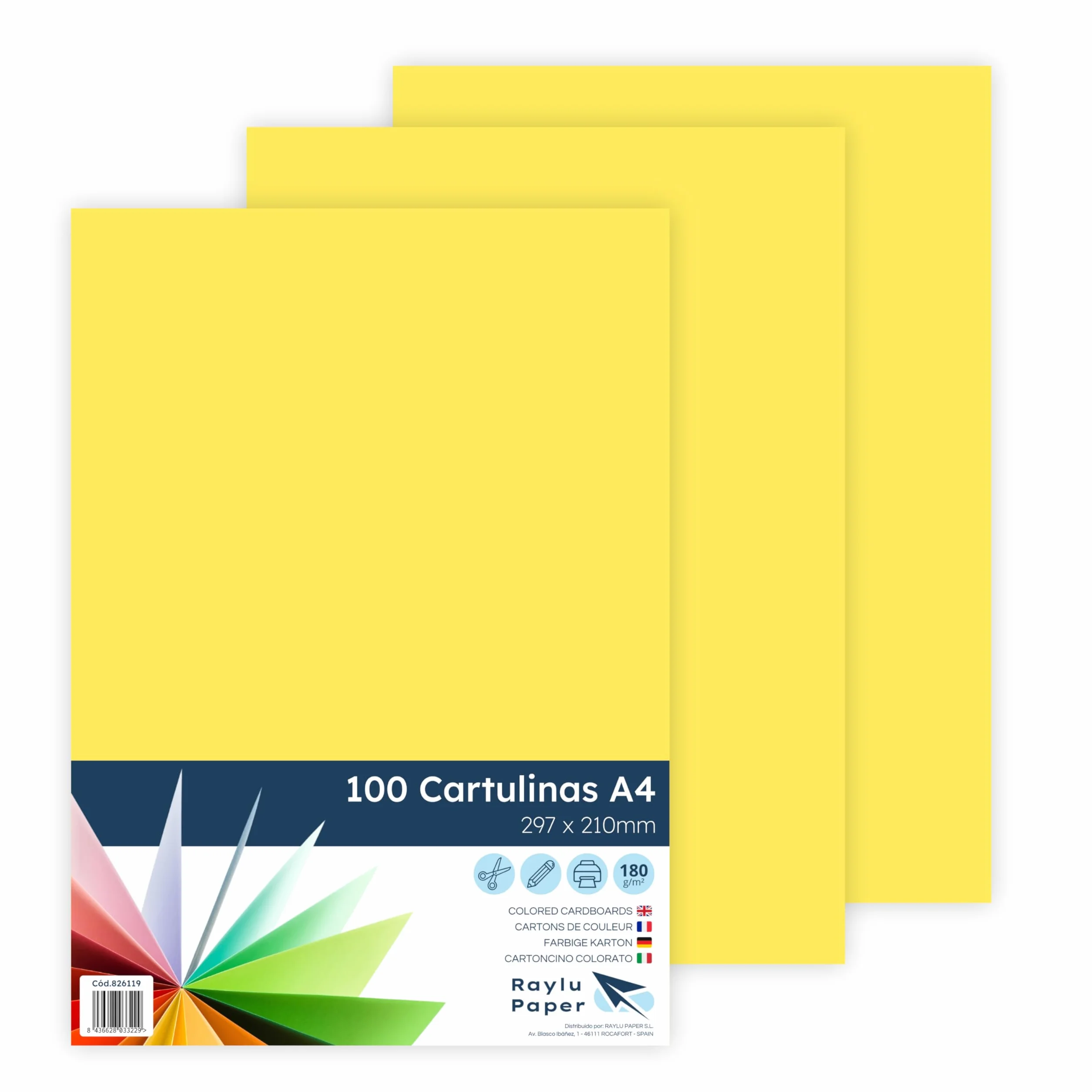 RAYLU PAPER Cartoncini Colorati A4 100 Pezzi 180g/m² 210 x 297 mm Carta Colorata Professionale Giallo Canarino