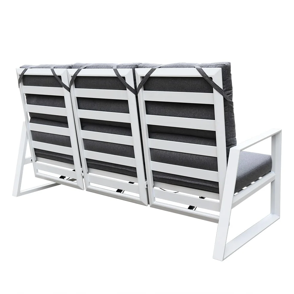 Salottino Lounge in alluminio MIKONOS PLUS bianco/grigio | Lounge da giardino con divano, tavolo, 2 poltrone e cuscini | Set di mobili da giardino in metallo da 5 persone