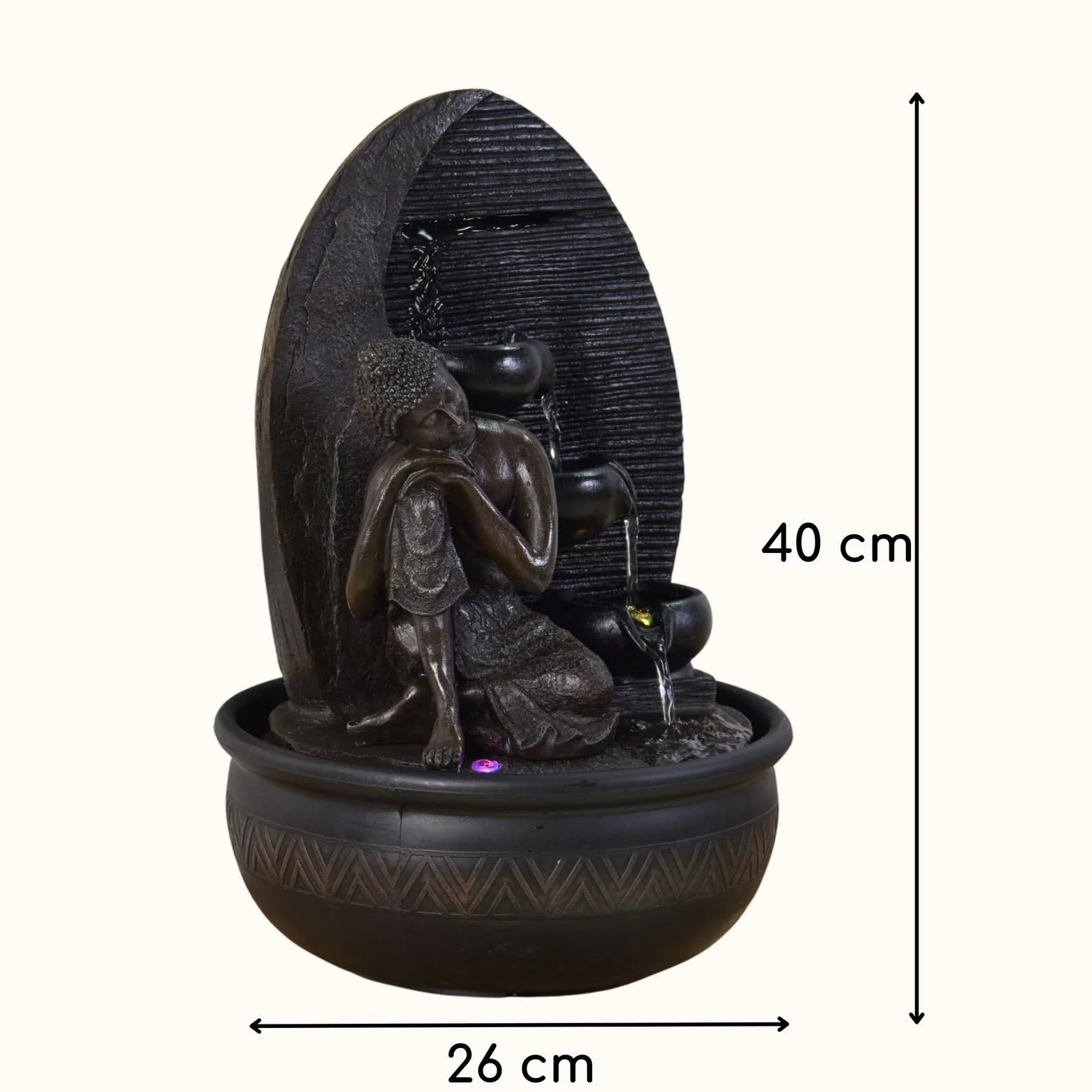Zen'Light - Fontana Buddha Grace, in resina/bronzo, 26 x 26 x 40 cm