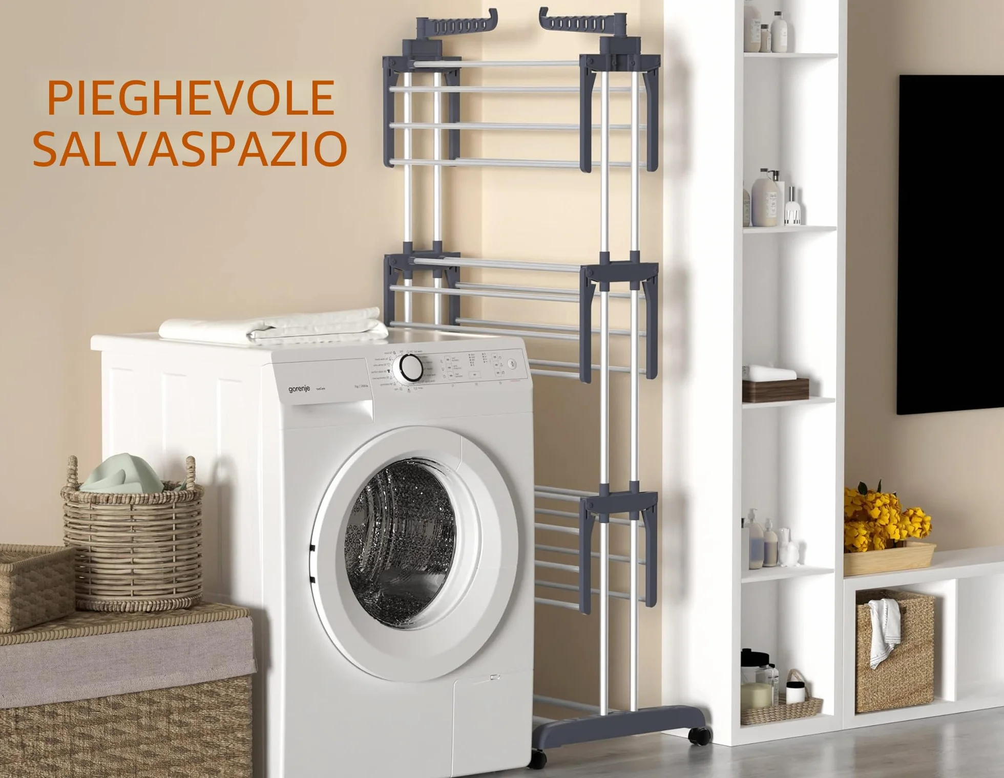 HOMIDEC Stendino 4 Livelli Verticale Allungabile con Ruote Acciaio Inossidabile Grigio
