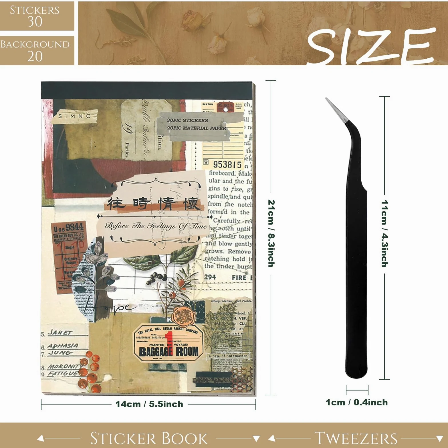 CMBPNNGS 411 Pezzi Vintage Scrapbook Accessory Set con 30 Fogli di Adesivi e 20 Fogli di Carta per Bullet Junk Journal Scrapbook Journaling, Sentimenti