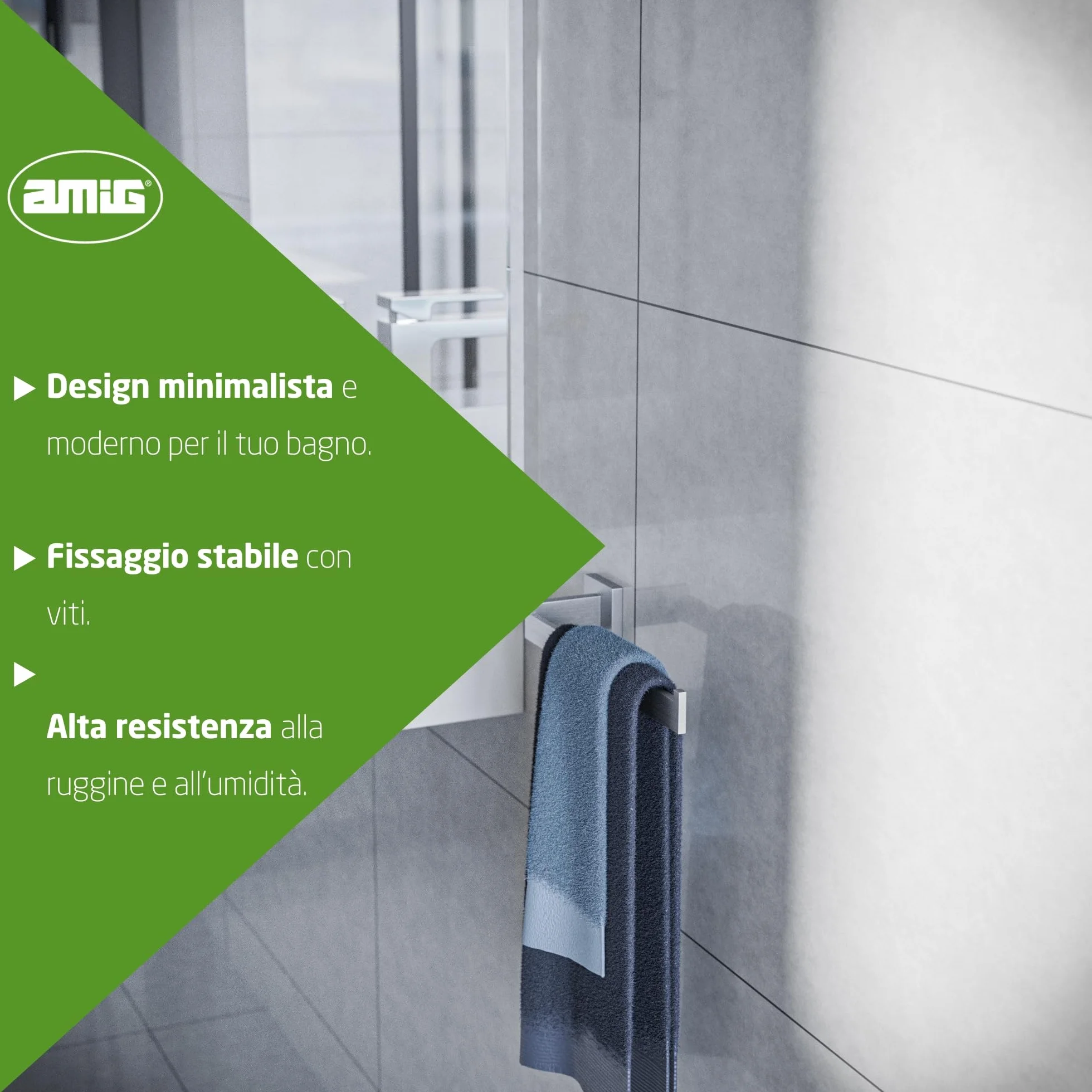Amig Portasciugamani da bagno Mod. Isla-2 270 x 75 x 55 mm Acciaio inossidabile Argento opaco