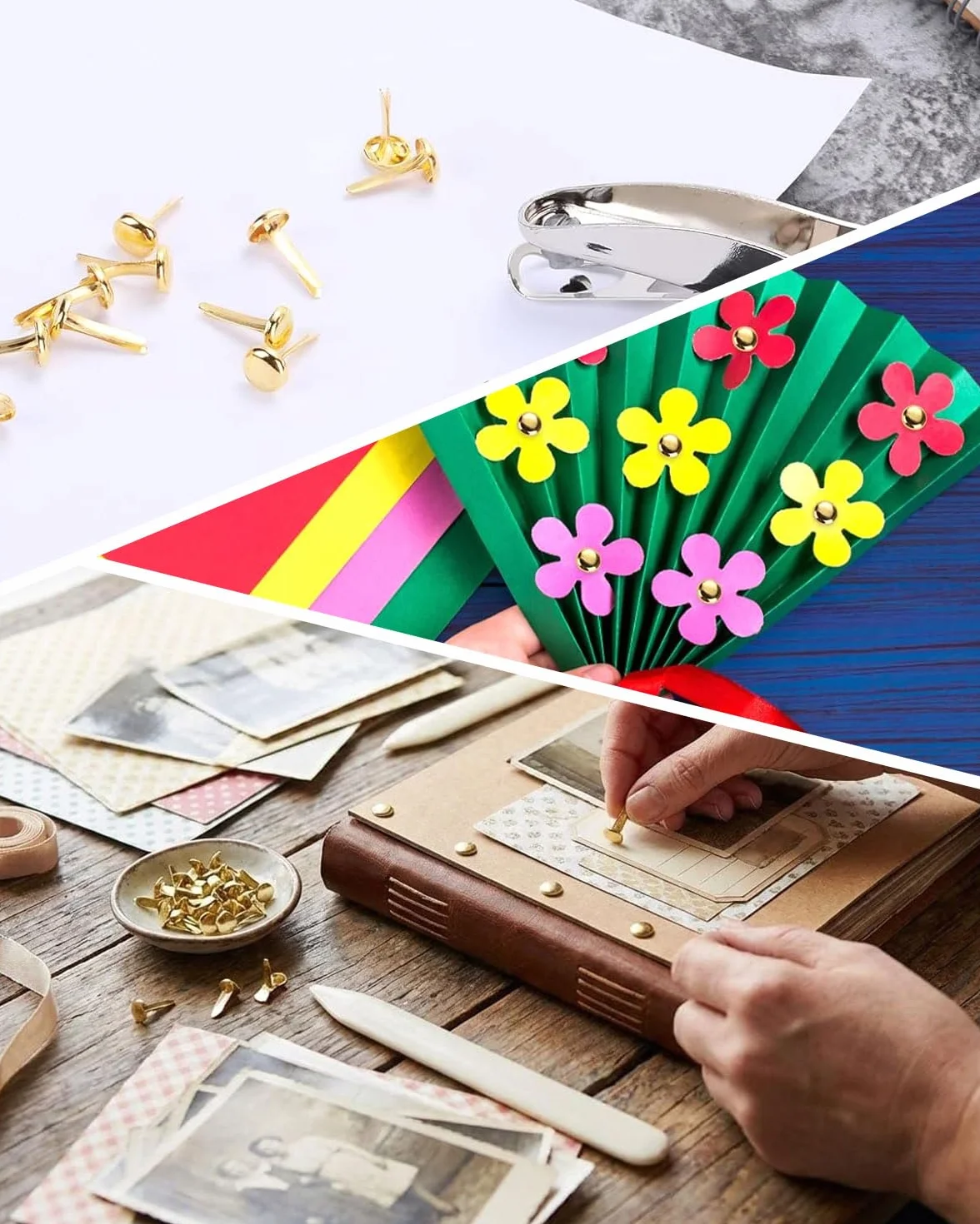 100 Pezzi Brads Metallo Colorati per Scrapbooking Fai da Te (Oro)