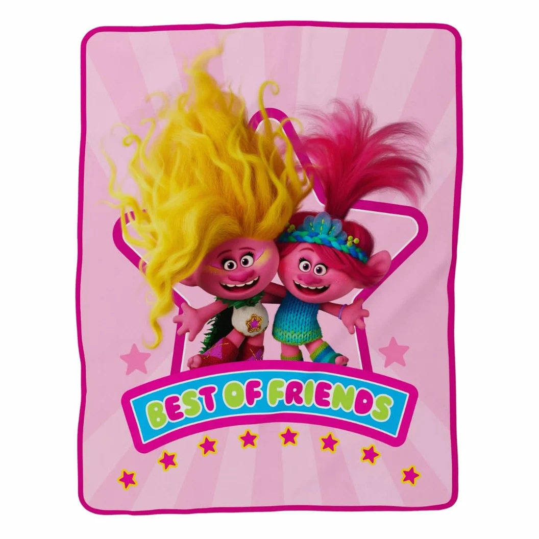 Franco DreamWorks - Coperta per bambini con 3 bande di film Trolls in seta super morbida, 101,6 x 127 cm, prodotto con licenza ufficiale
