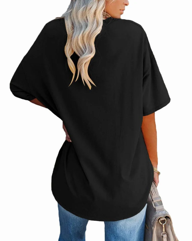 Ebifin Maglietta Oversize da Donna con Scollo a V Manica Corta Casual Sciolto di Base Estivo Magliette Camicetta