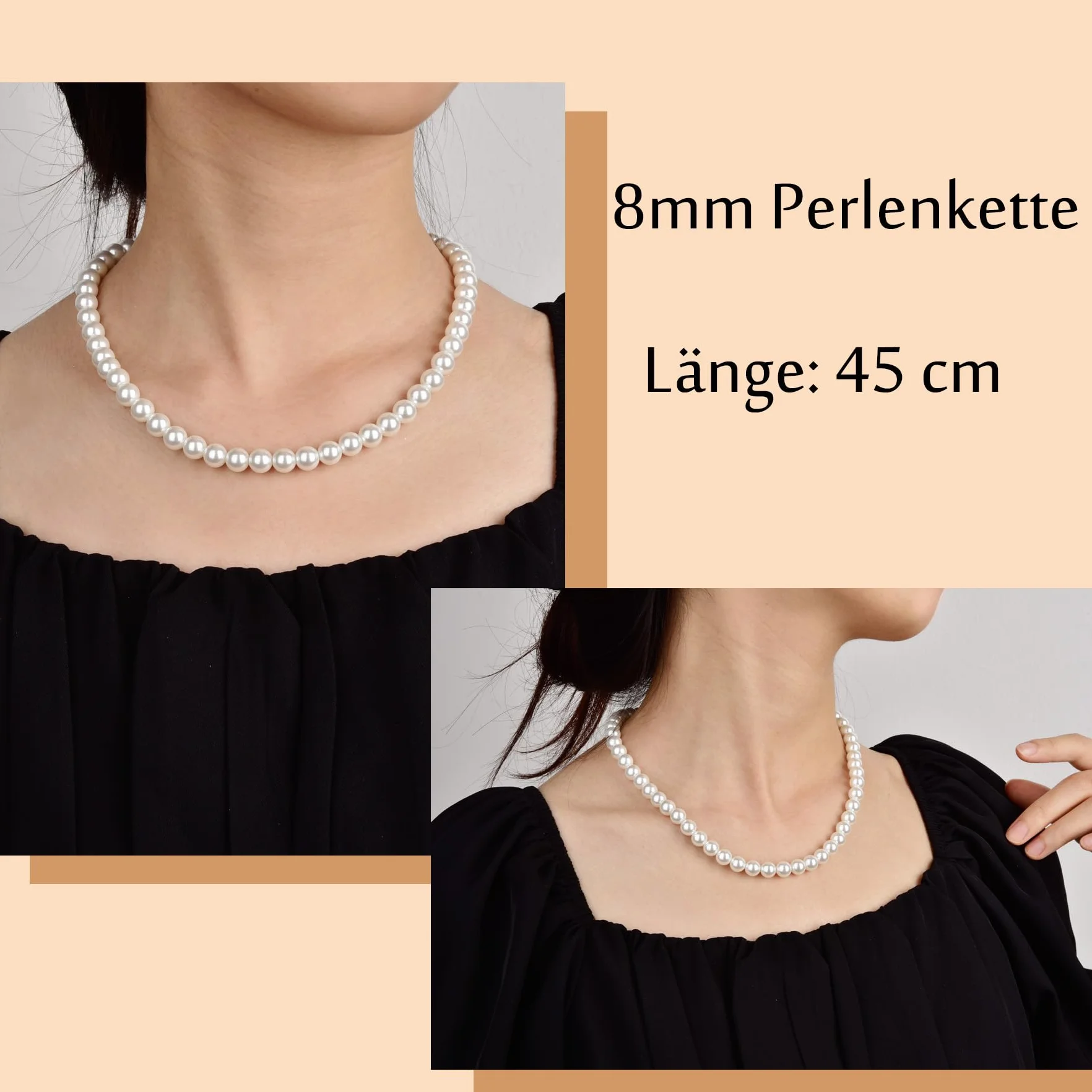 Candyfancy Collana di perle da uomo con perle bianche e rotonde, 40/45/50/55/60 cm, collana lunga con perle bianche per uomini, donne e ragazze, regali di perle 6/8/10 mm