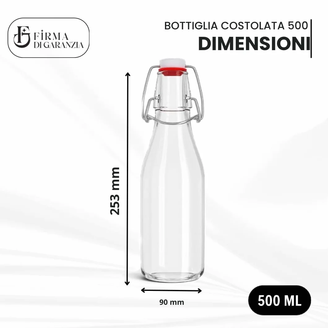 Bottiglia Costolata vuota Acqua Vino Vintage Milly 500cc Mezzo litro Tappo Meccanico Ermetico Set 6 Pezzi