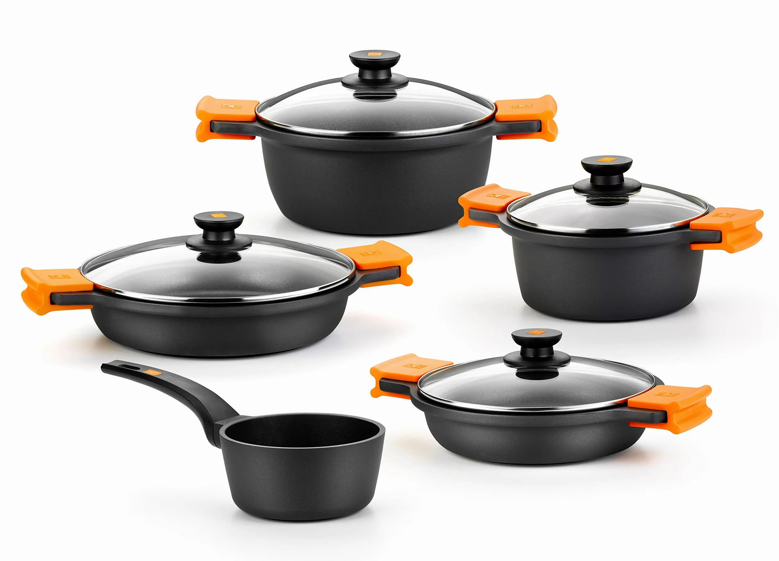 BRA Efficient | Batteria da cucina antiaderente 9 pezzi in alluminio fuso, compatibile con tutti i piani cottura, induzione inclusa, con 4 casseruole, 1 casseruola a un manico e 4 coperchi