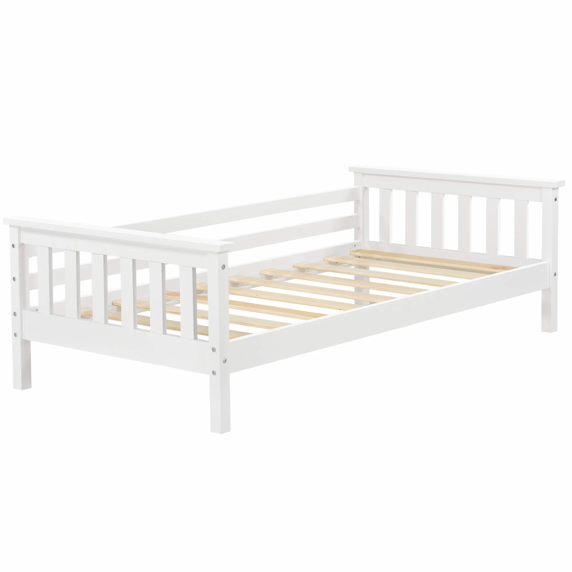 [en.casa] Struttura Letto per Cameretta Bambini Letto in Legno di Pino con Barre Protettive Testiera e Pediera Zona di Riposo 80x160 cm Bianco