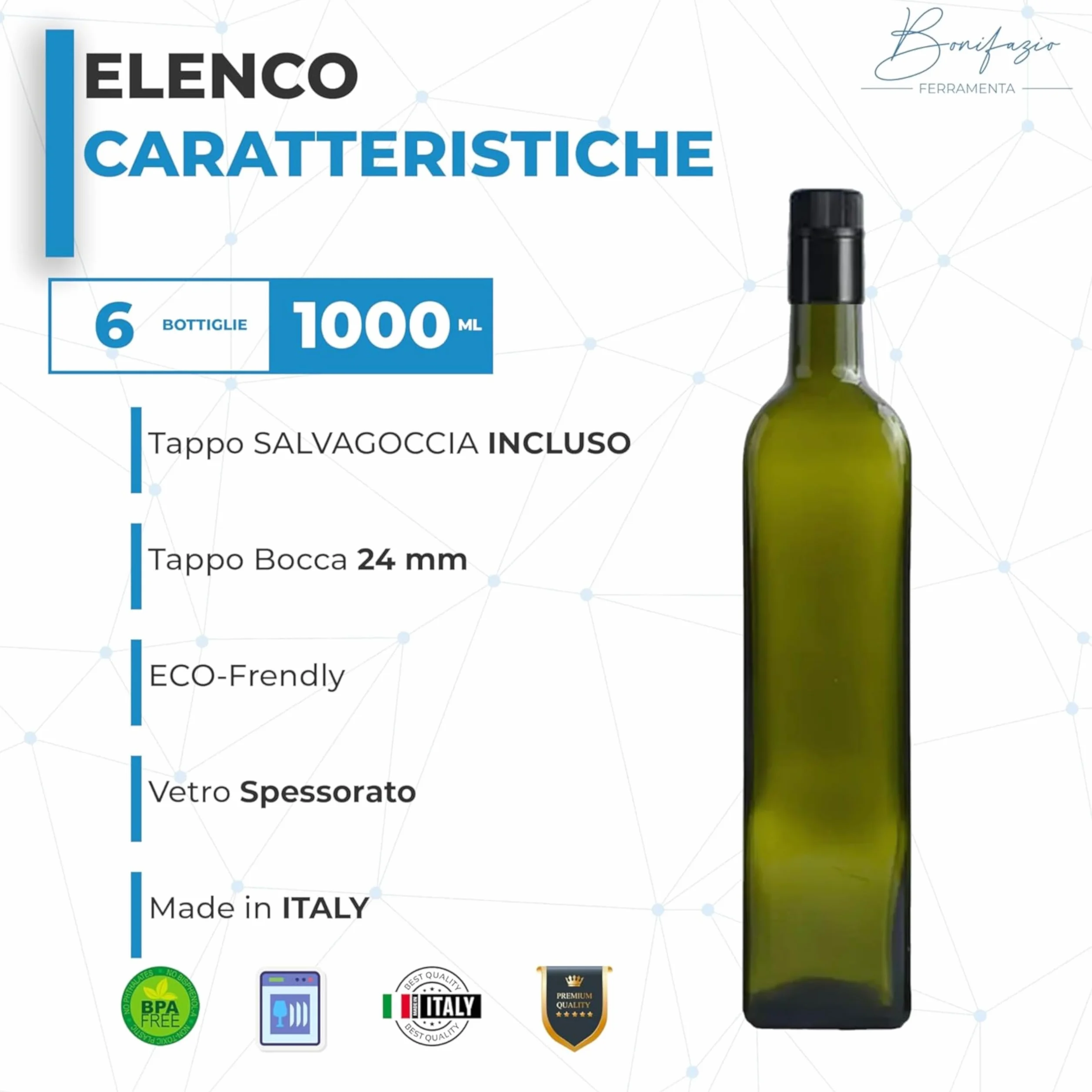 Set da 6 Bottiglie Olio Marasca Scura da 1 Litro con Tappo Salvagoccia Ideale per di Olio, Liquori e Altri Liquidi Conservazione Sicura e Pratica (1 Litro - 6 Pezzi)