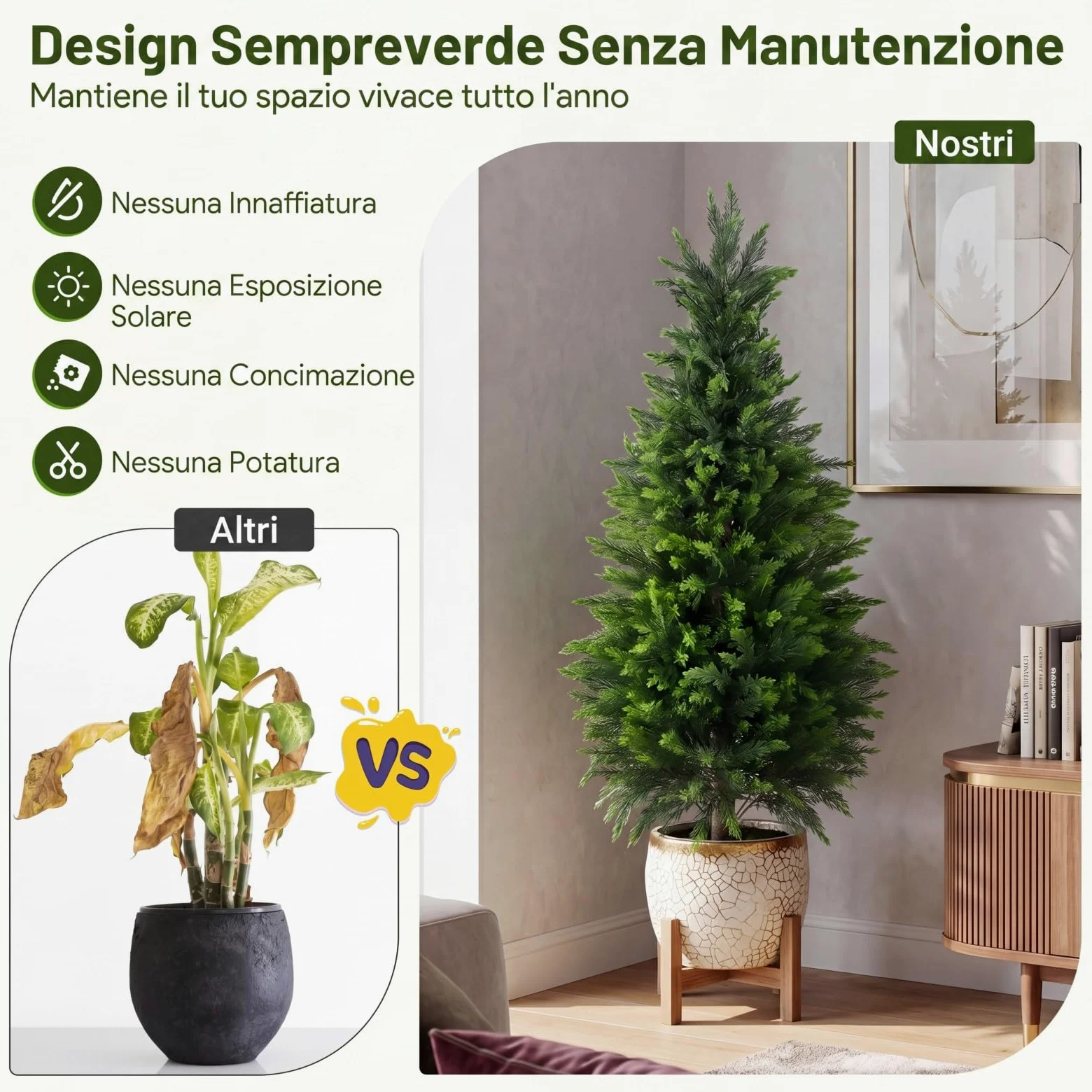 COSTWAY Set di 2 Alberi Artificiali di Cedro, Albero Artificiale in Vaso con Cemento e Fondo Rinforzato, Resistenti al Sole, Pianta Topiaria Finta da Interno e Esterno, per Casa e Ufficio (120 cm)