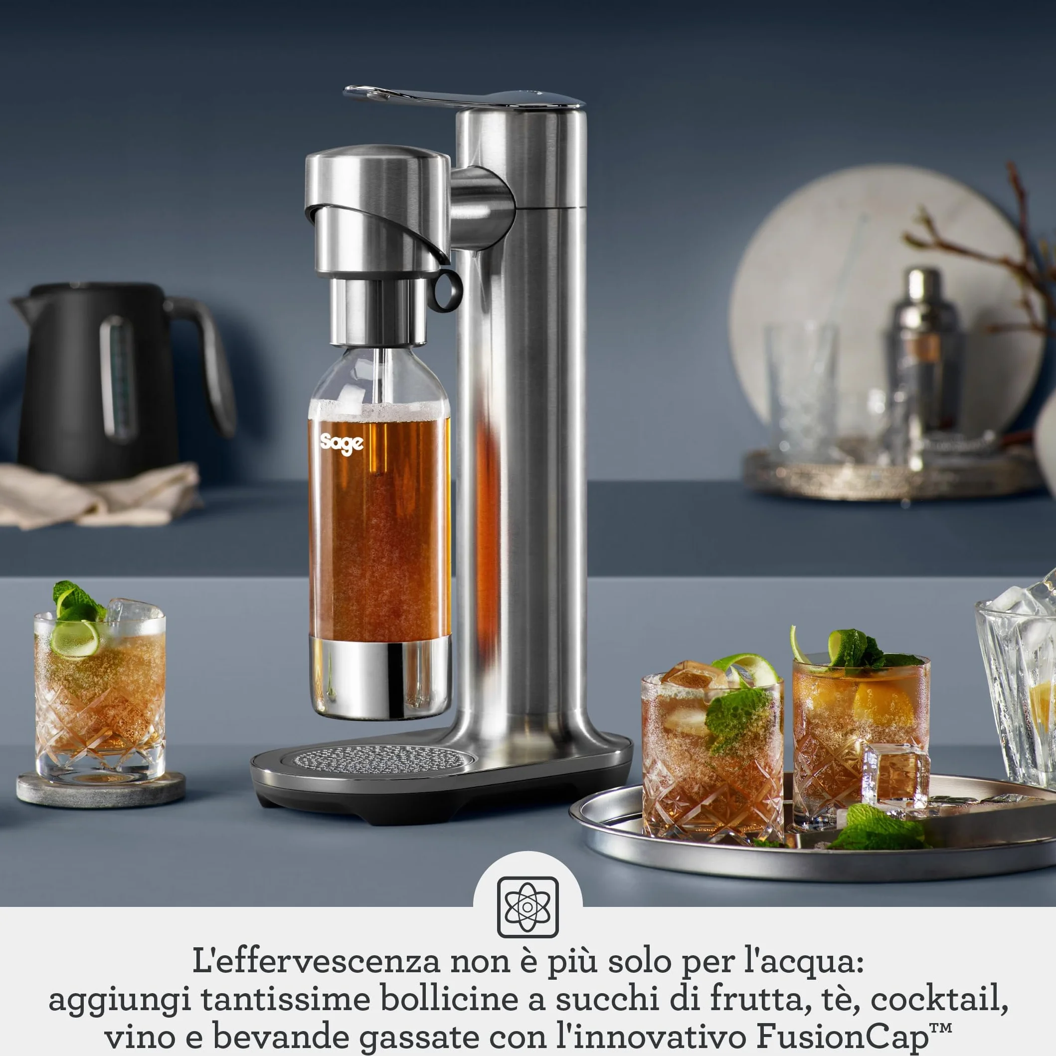 Sage - InFizz Fusion - Produttore di Soda Domestico - Per Acqua Frizzante, Succhi di Frutta, Tè, Cocktail e Tutte le Bevande Gassate, Tartufo Nero
