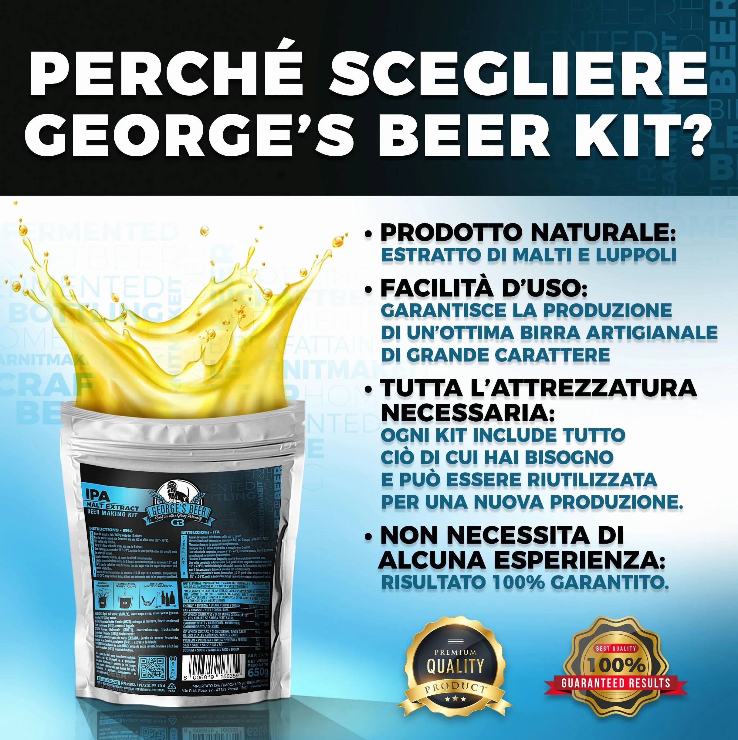 George's Beer Kit Fermentazione 5l - Birra Artigianale Fatta in Casa - Kit Malto IPA