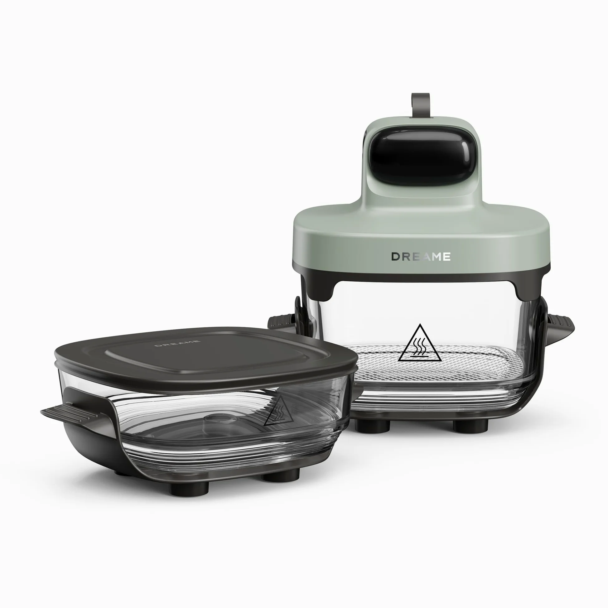 DREAME Tasti 5 in 1 Friggitrice ad aria in vetro portatile, Doppio contenitore (2,5 L + 4,5 L), Vetro borosilicato 6 mm, Circolaz. aria 3D, Lavabile in lavastoviglie, Panoramica 360°, Design modulare