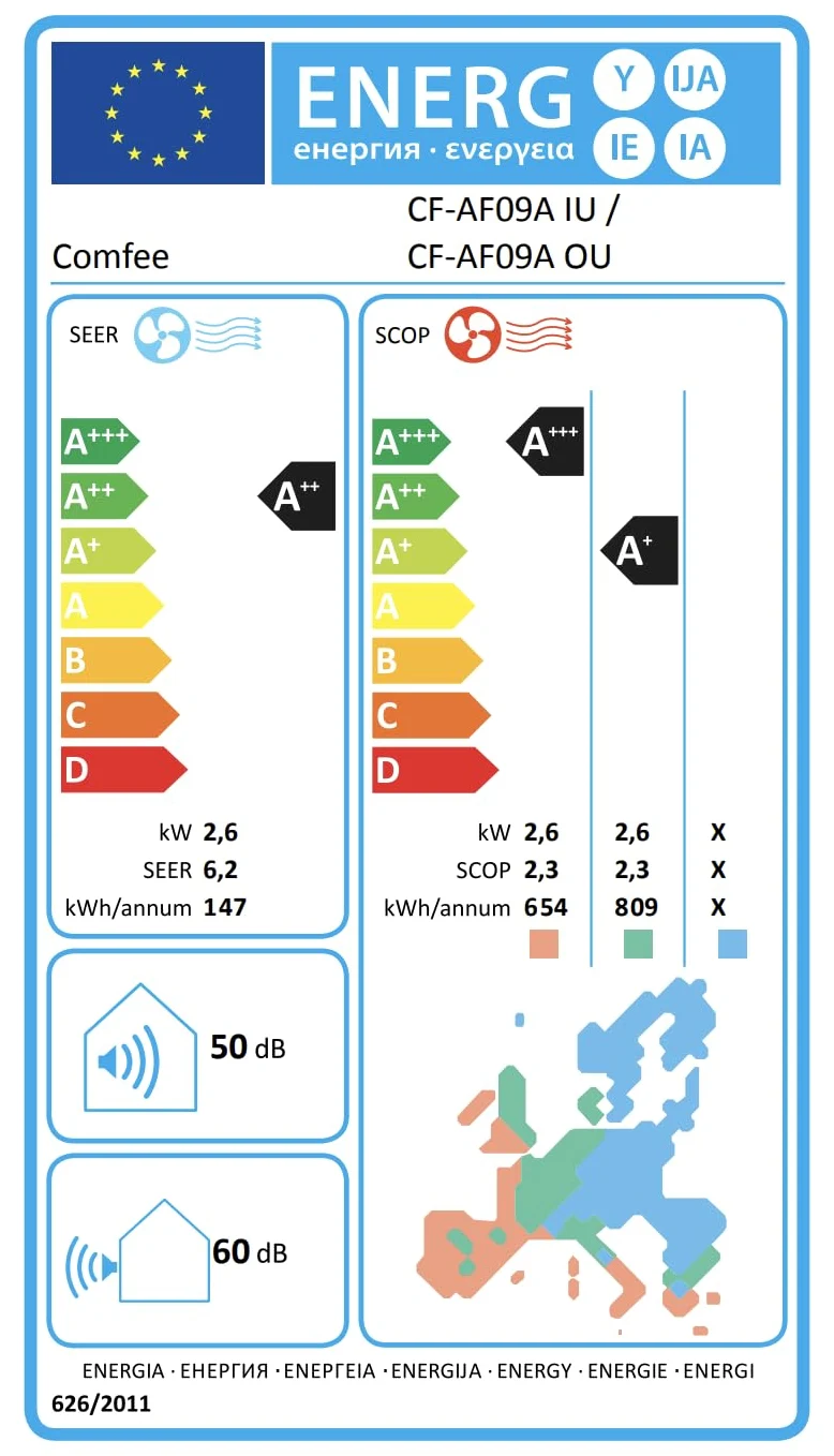 COMFEE' Climatizzatore Monosplit Unità Interna, Condizionatore Fisso Inverter 9000 BTU, GAS R32, Solo Unità Interna, No Unità Esterna, CF-AF09A IU, Bianco