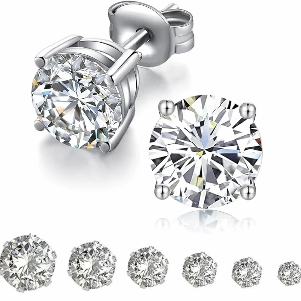Orecchini Donna Uomo Diamante Zirconia Cubica Acciaio Inossidabile Anallergici 3~8 mm Brillantini