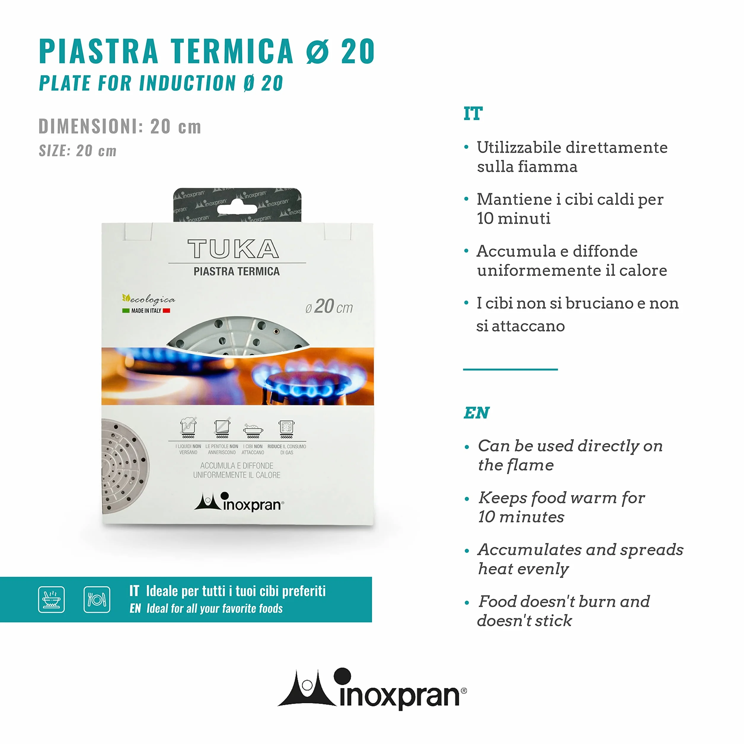 Piastra Terima TUKA in Acciaio Inossidabile Diametro 20 cm Spargifiamma