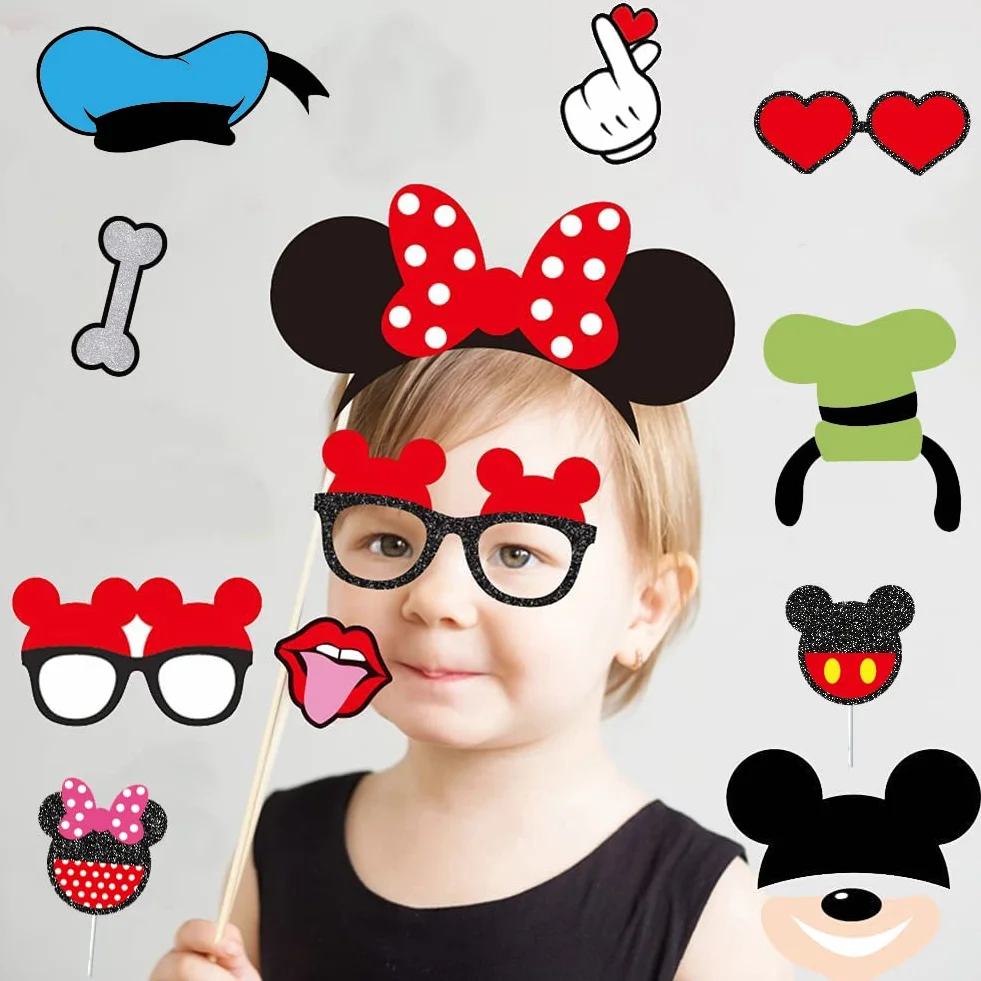 Mouse Photo Booth Props, 25 Pezzi Tema Selfie Props, Forniture Per Feste Di Compleanno Di Topolino, Decorazioni Per Fondali Fotografici
