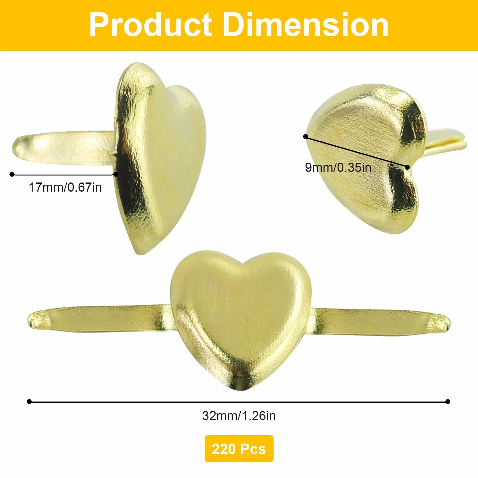 220 Pezzi Mini Mollette a Forma Cuore in Metallo, 9 mm Metallo Elementi Fissaggio in Carta,Oro Fermacampioni Mollette,Lavoretti Carta Artigianato Album,per Artigianato, Bambini