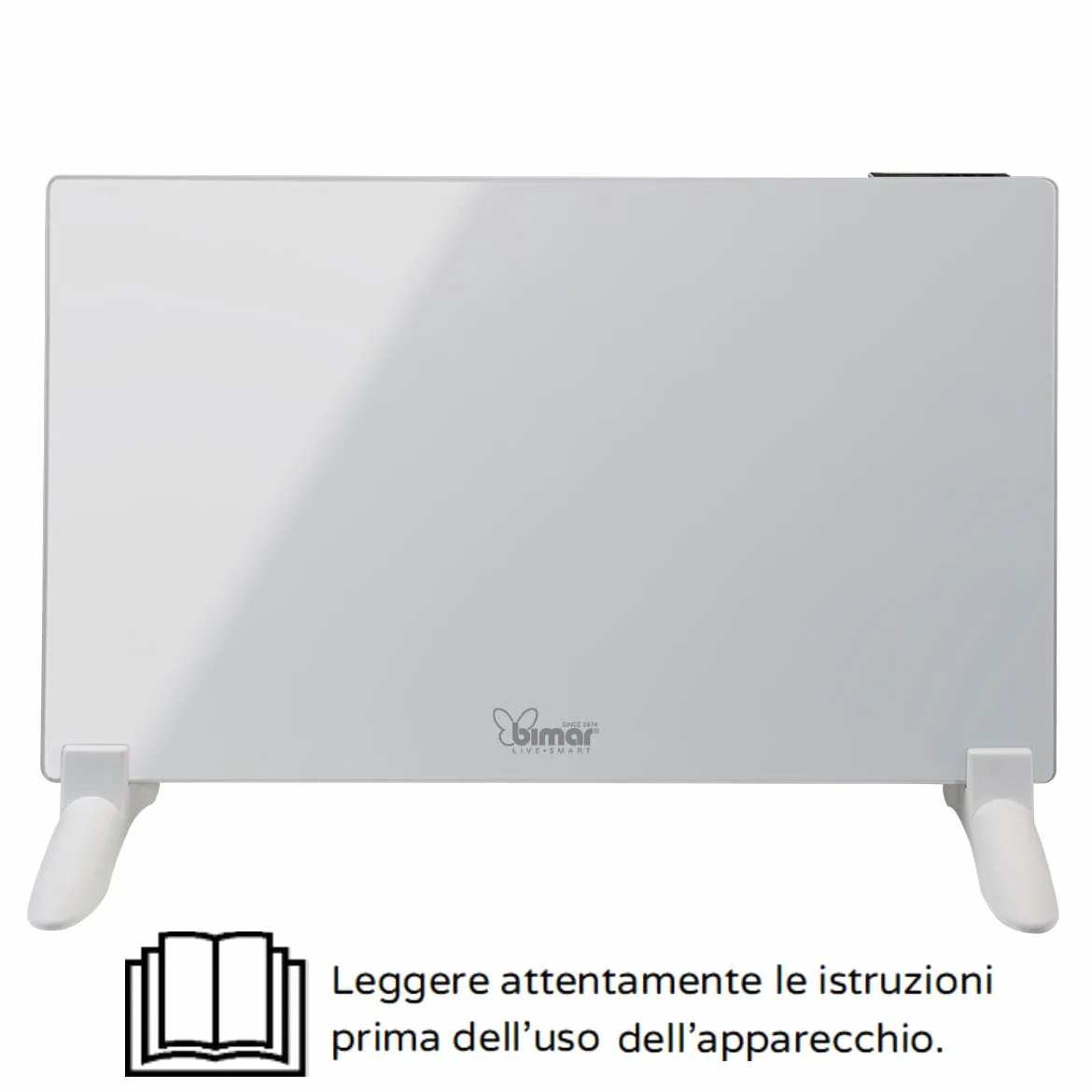 Bimar HC508 Termoconvettore a Muro o Pavimento, Riscaldatore Convezione Naturale, Corpo Metallo e Pannello Frontale in Vetro, Stufa Elettrica da Parete, Protezione IP24 (Spruzzi Acqua)