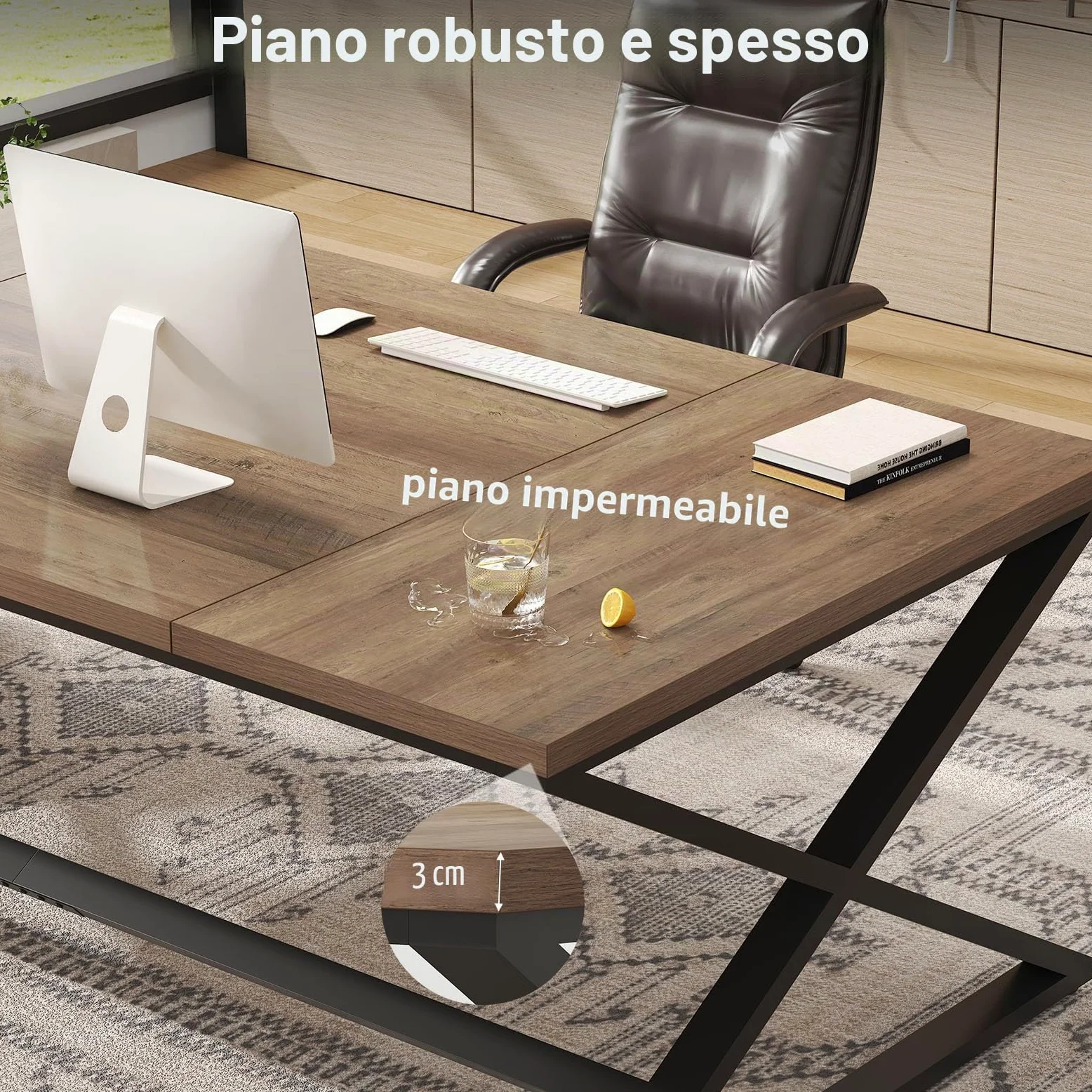 IBF Grande scrivania in legno per computer, scrivania per ufficio a casa lunga 70 pollici per due persone, scrivania esecutiva per lavoro rustico in camera da letto, postazione di lavoro