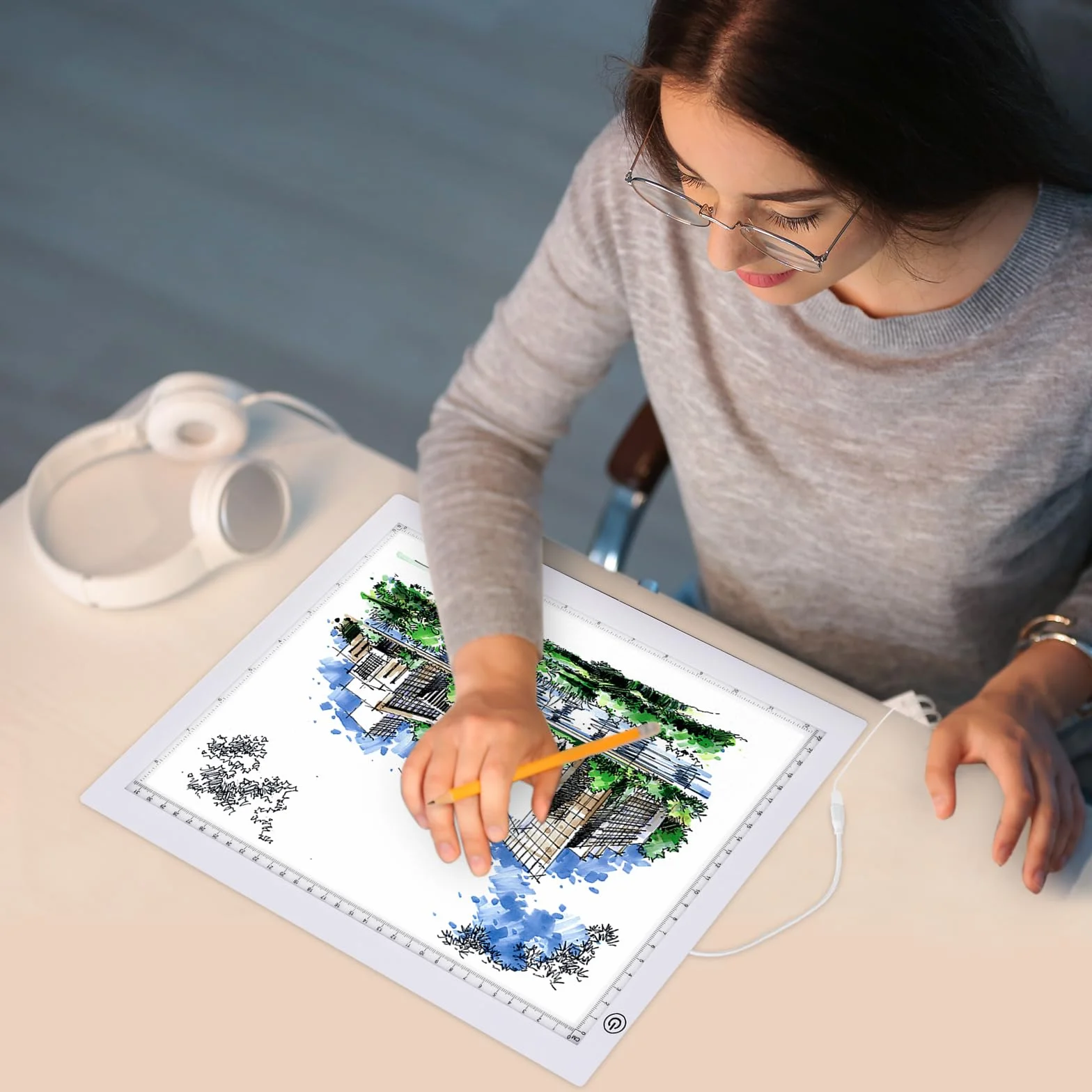 TOHETO A4 Lavagna Luminosa per Disegnare con Supporto Pieghevole, 8000 Lux LED Tracing Light Pad Bianco