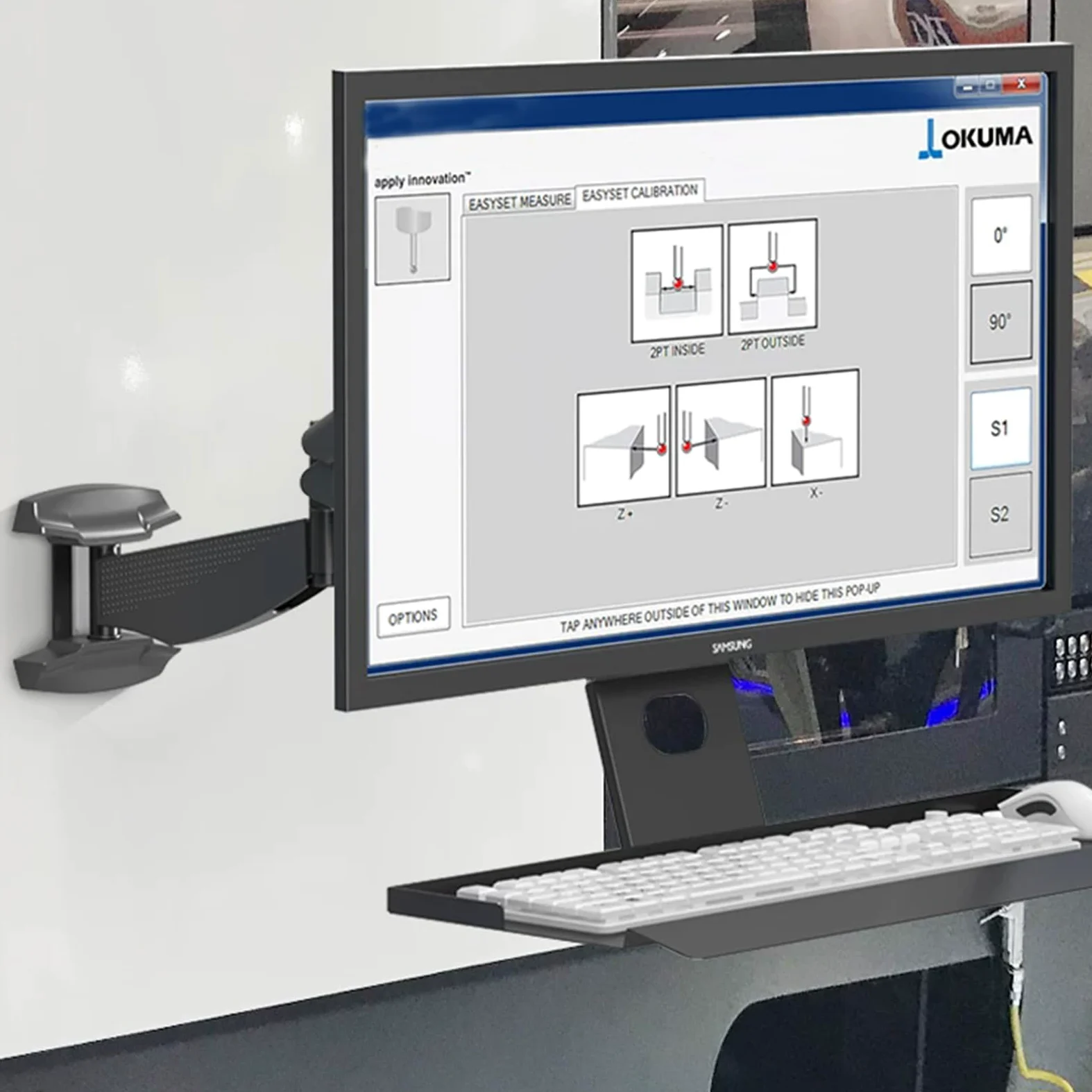 Postazione di lavoro sit-stand da parete per monitor singolo e tastiera, braccio con molla a gas, altezza e angolo regolabili, carico massimo 22 kg, adatto a display da 17"-35"