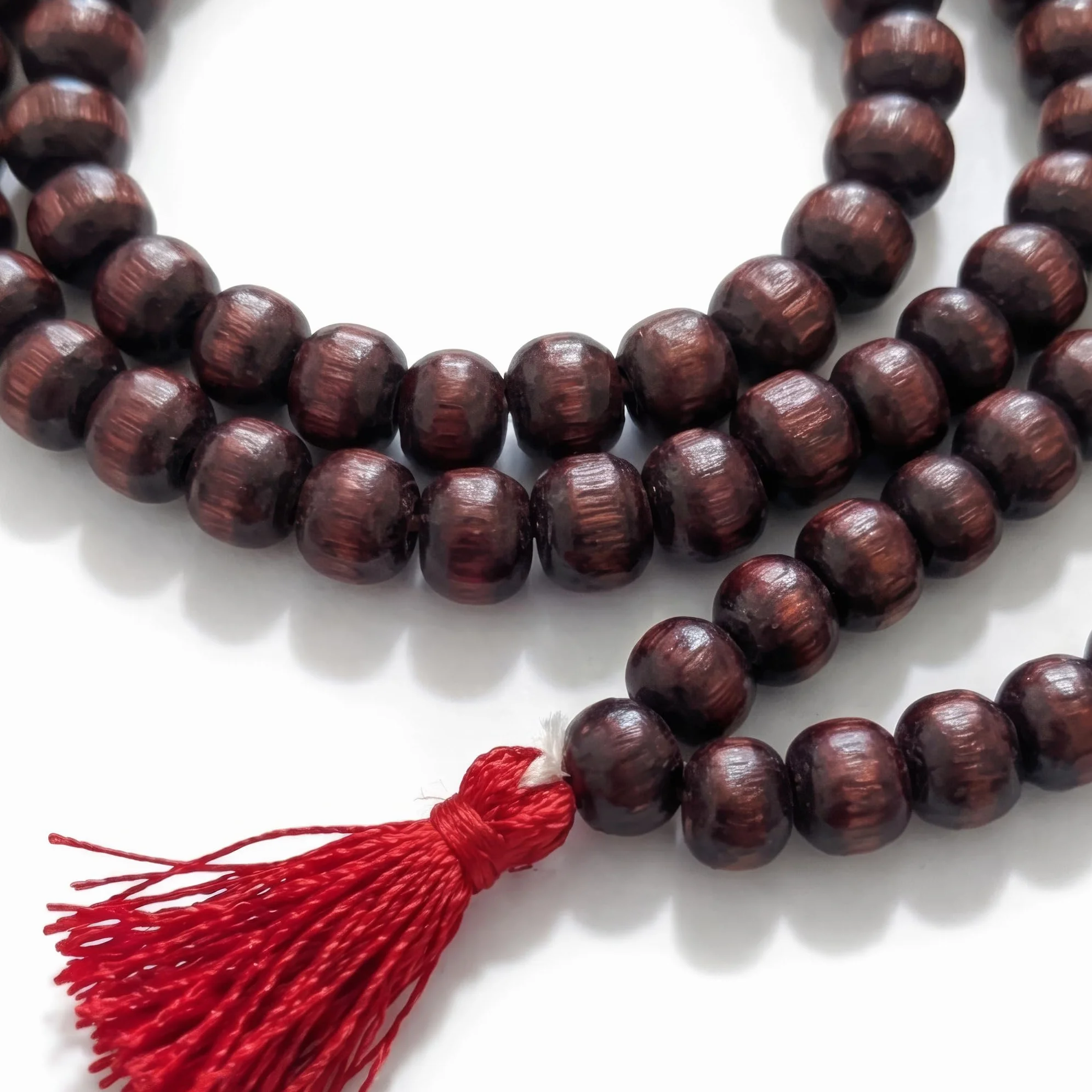 Siesta Collana Mallah Mala 108 perline legno Uttis rosario buddista nappa rossa scatola regalo Lokta