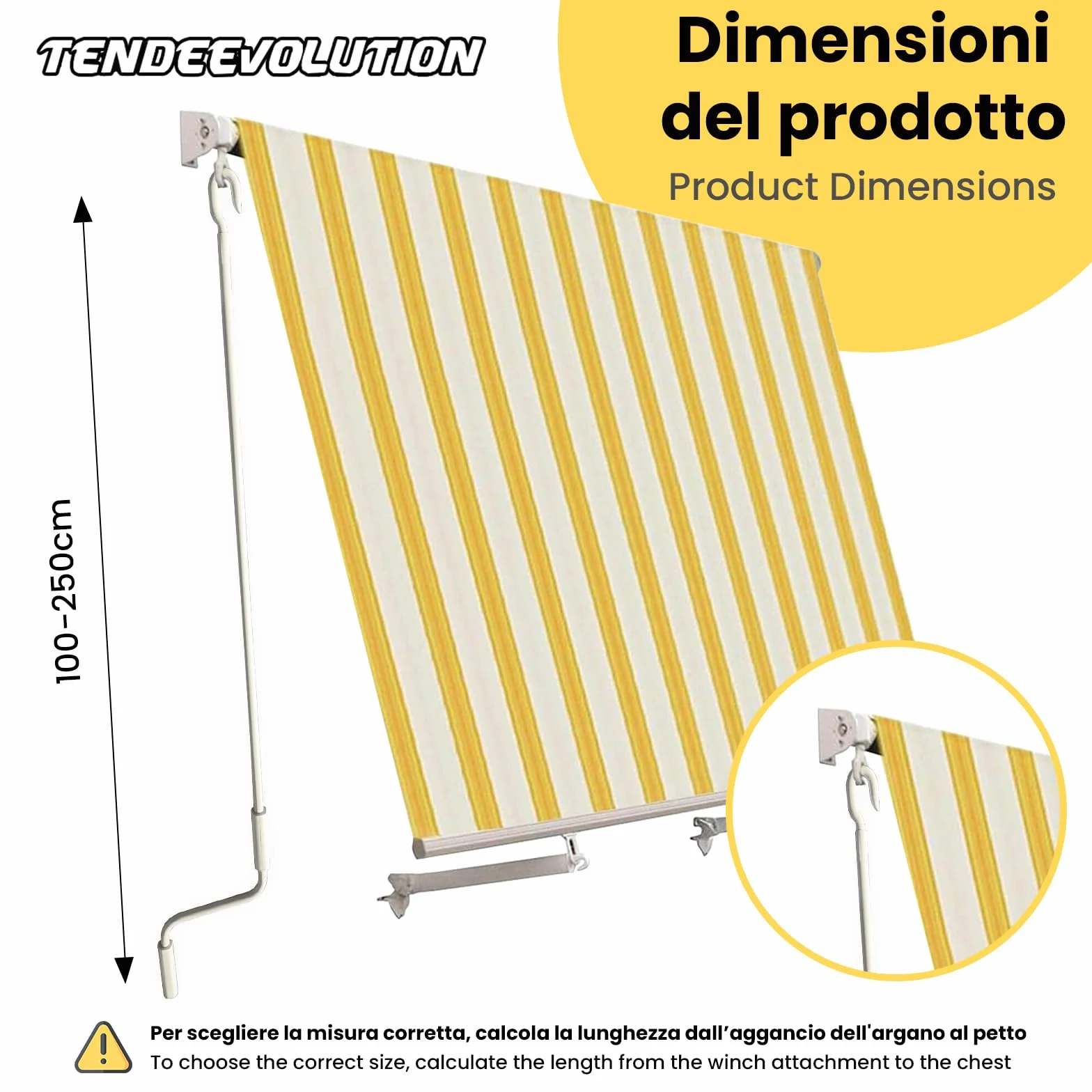 Manovella Tenda Sole Ferro Zincato Diametro 1,5 cm Lunghezza 100-250 cm Impugnatura Ergonomica Plastica Bianco 150 cm
