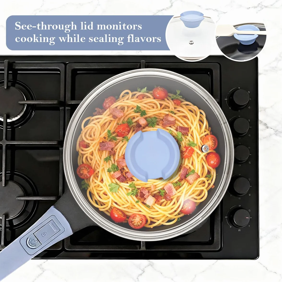 Casseruola 16cm con coperchio, casseruola antiaderente da 1,5L con manico rimovibile, adatto al forno (Blu)