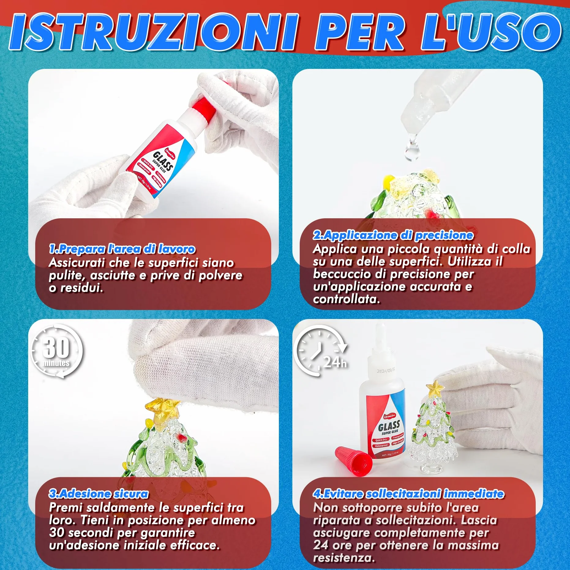 Colla per Vetro 35g Adesivo Istantaneo Trasparente Impermeabile per Acrilico Specchi Cristallo